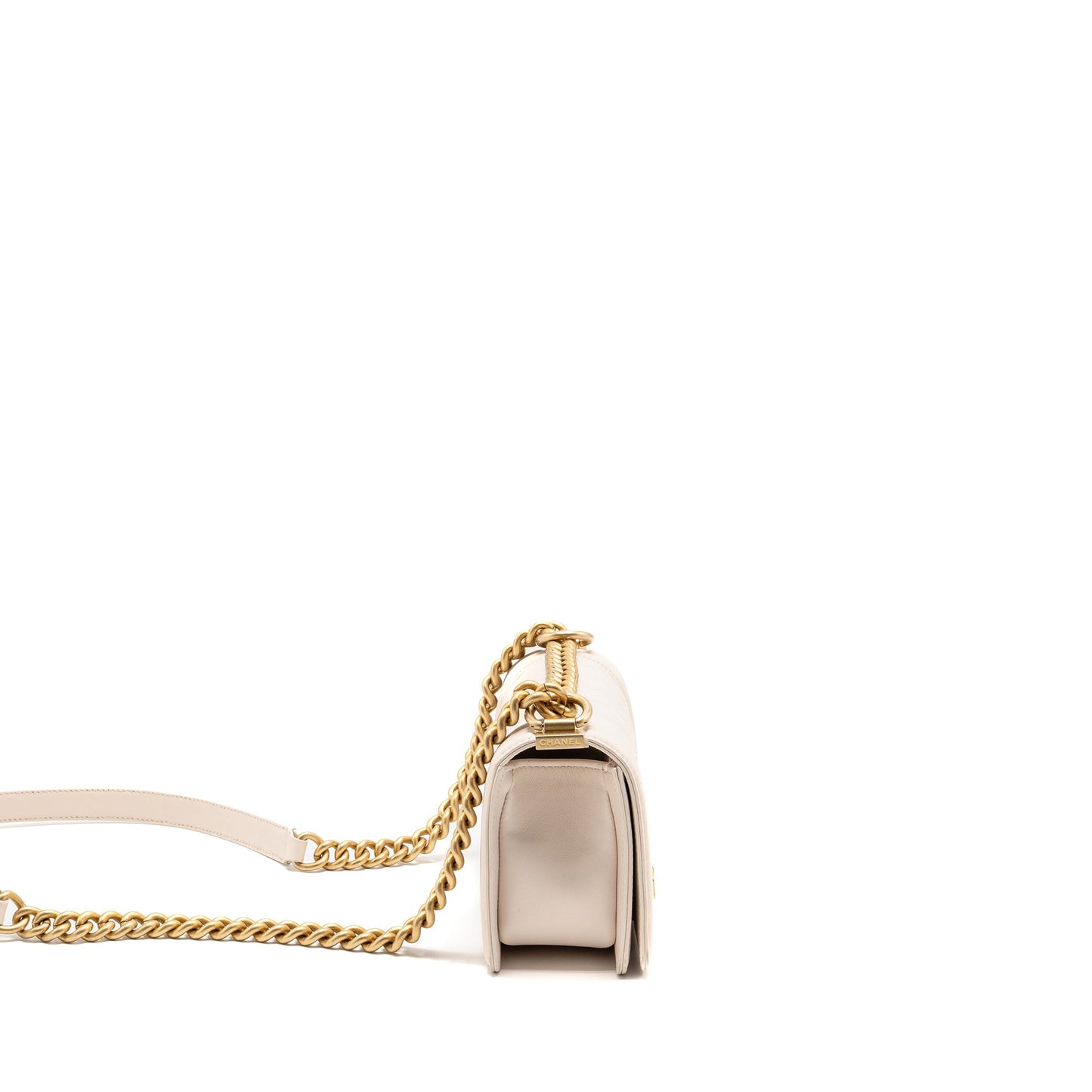 Chanel small boy bag lambskin cream white GHW