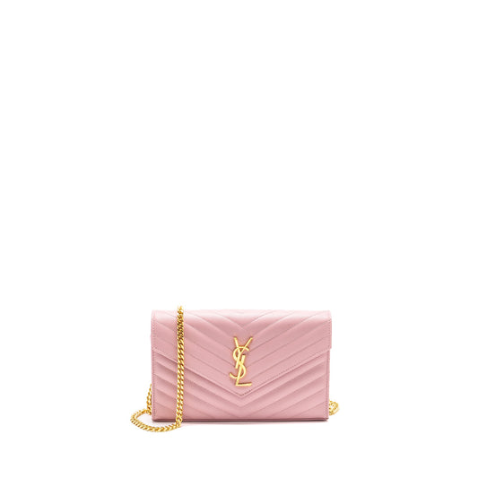 Saint Laurent / Cassandre Matelasse Wallet on Chain Grained Calfskin PInk