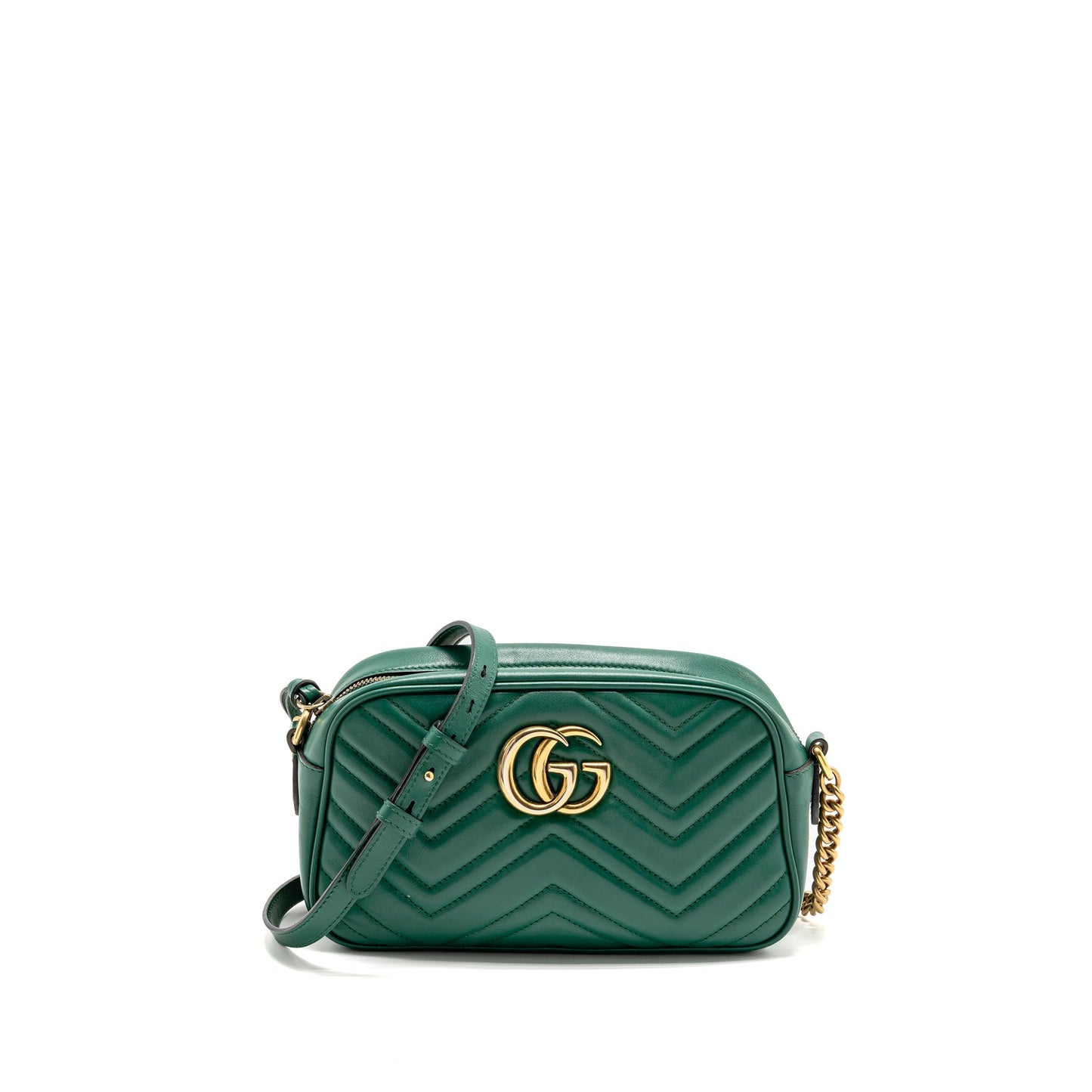 GUCCI Small Marmont Crossbody Camera Purse Calfskin Green