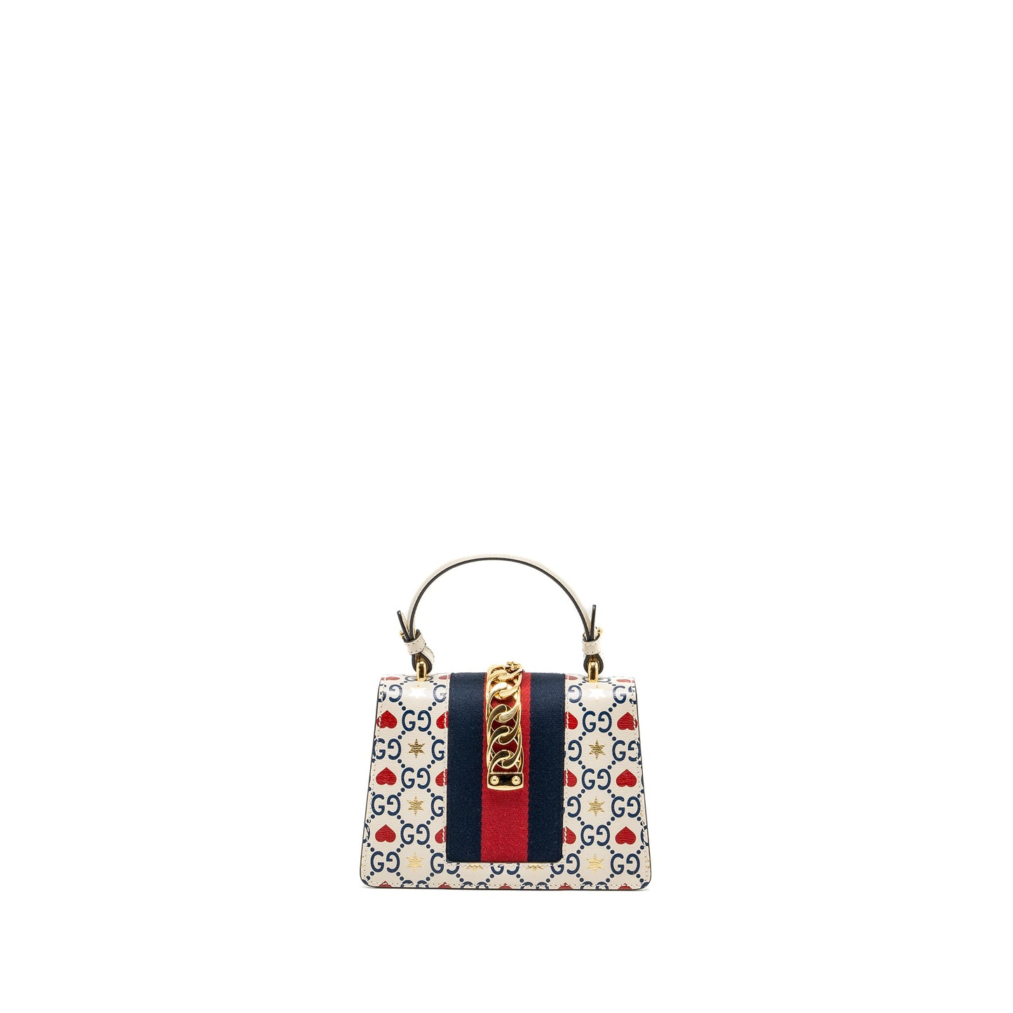 Gucci Mini top handle Sylvie tote Purse with heart print limited white multicolor