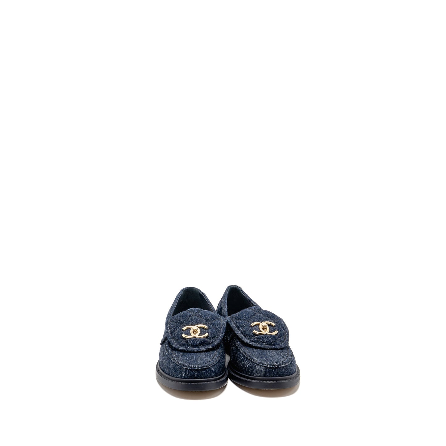 Chanel Size 38 CC Turnlock Loafer Quilted Denim Blue LGHW