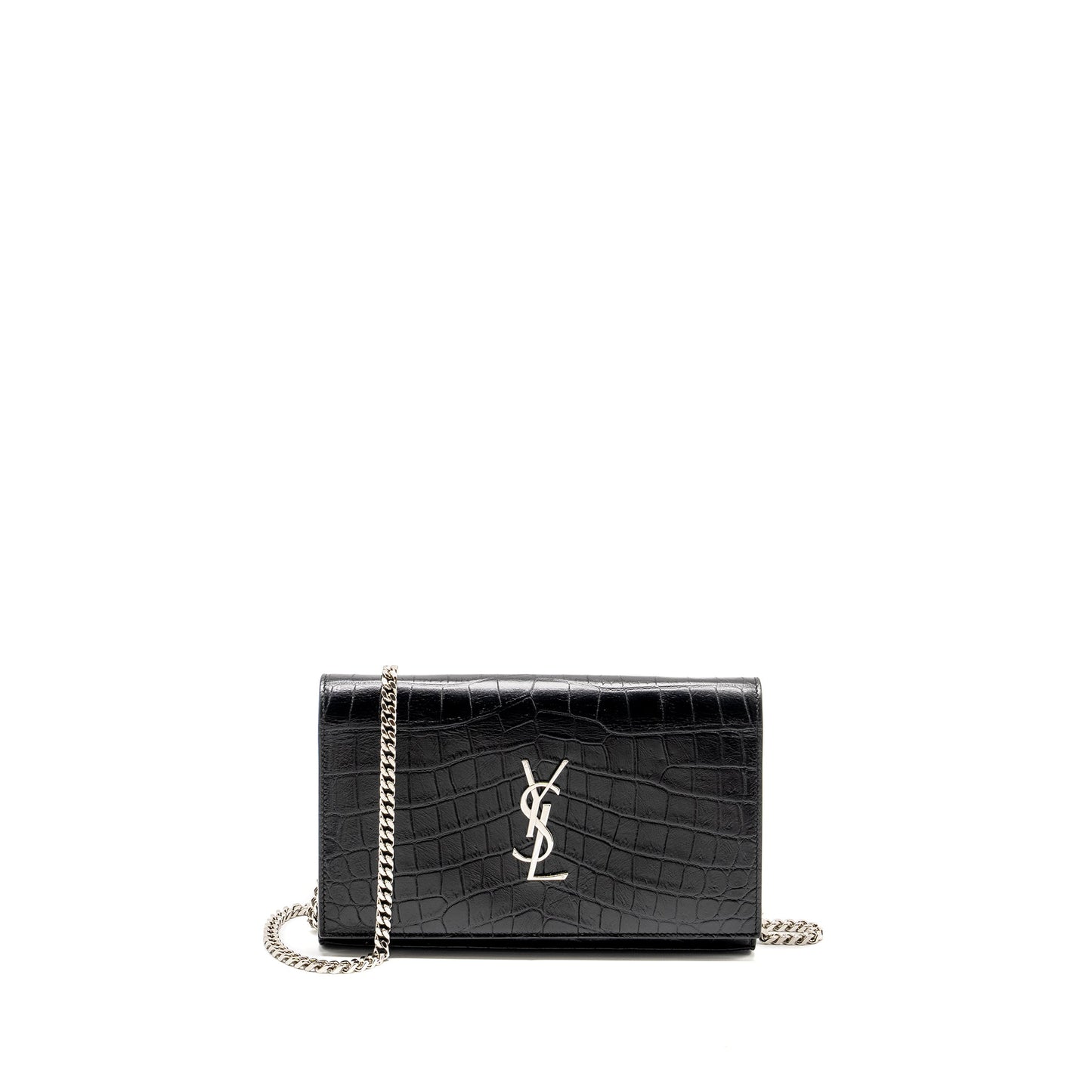 SAINT LAURENT / Classic Chain Wallet Crocodile-Embossed Calfskin Black