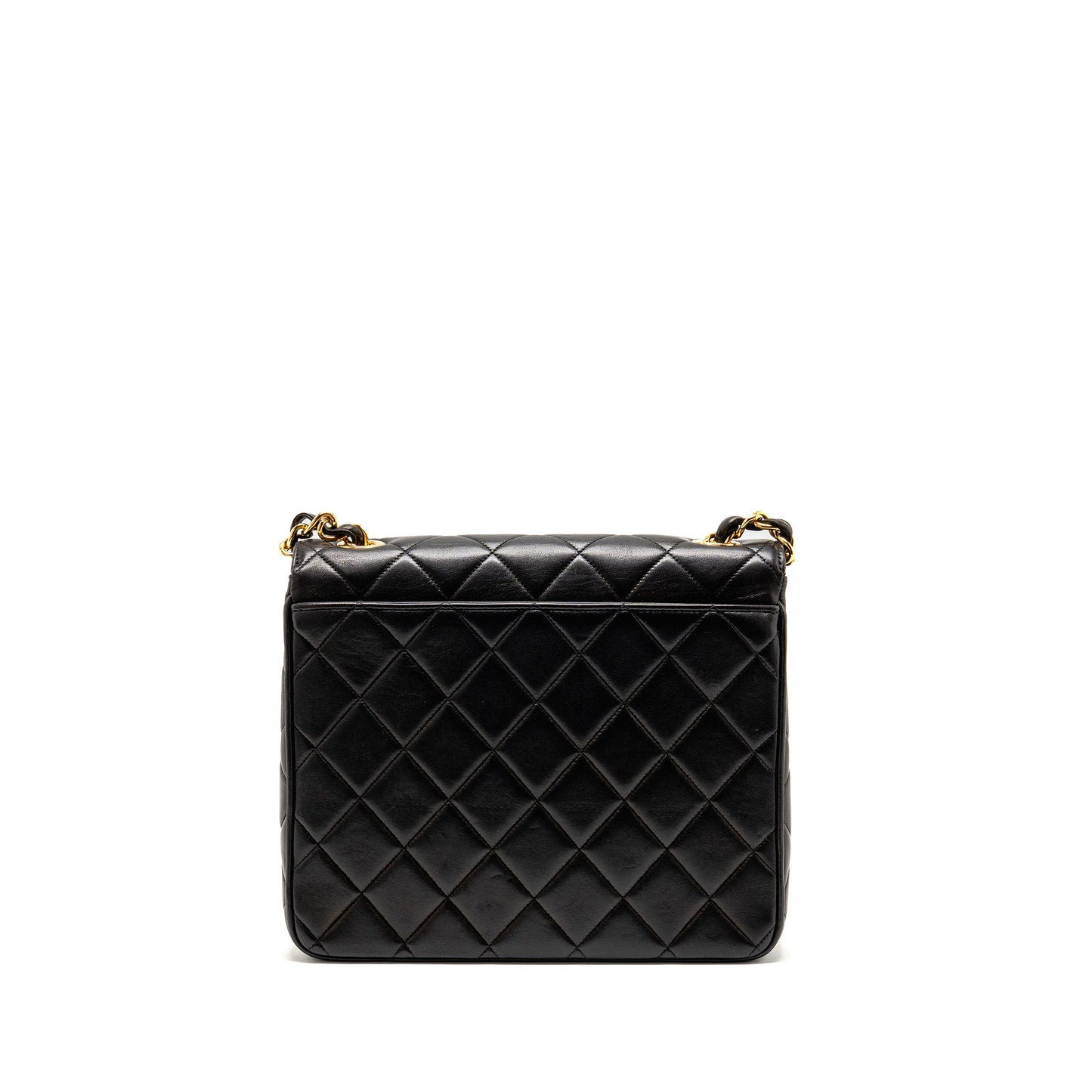 Chanel Vintage Large Square Flap Bag Lambskin Black GHW
