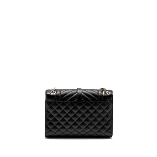 Saint Laurent/ Medium Envelope Chain Purse Grained Calfskin Mix Matelasse Black