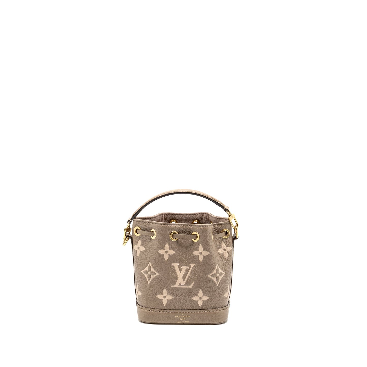 Louis Vuitton Nano Noe monogram empreinte calfskin leather grey