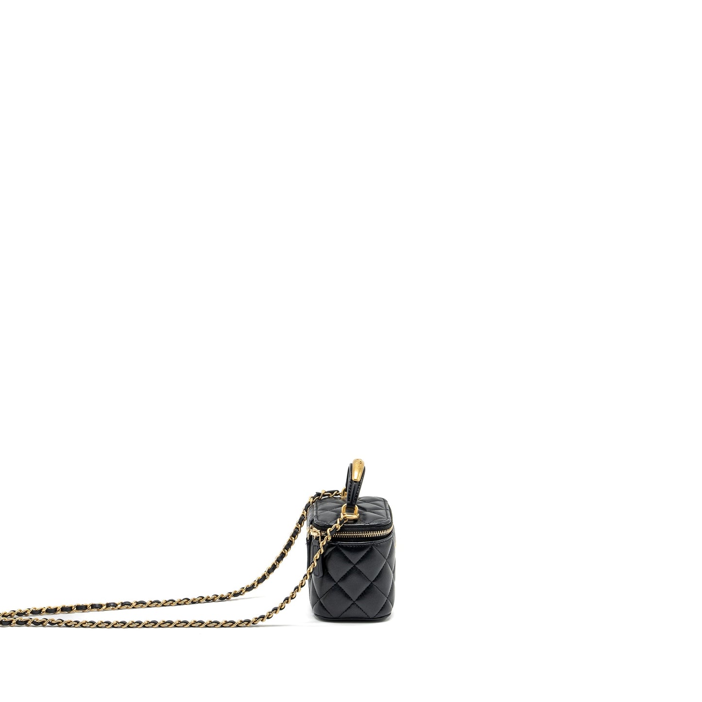 Chanel Top Handle Mini Vanity Case with Chain Lambskin Black GHW (Microchip)