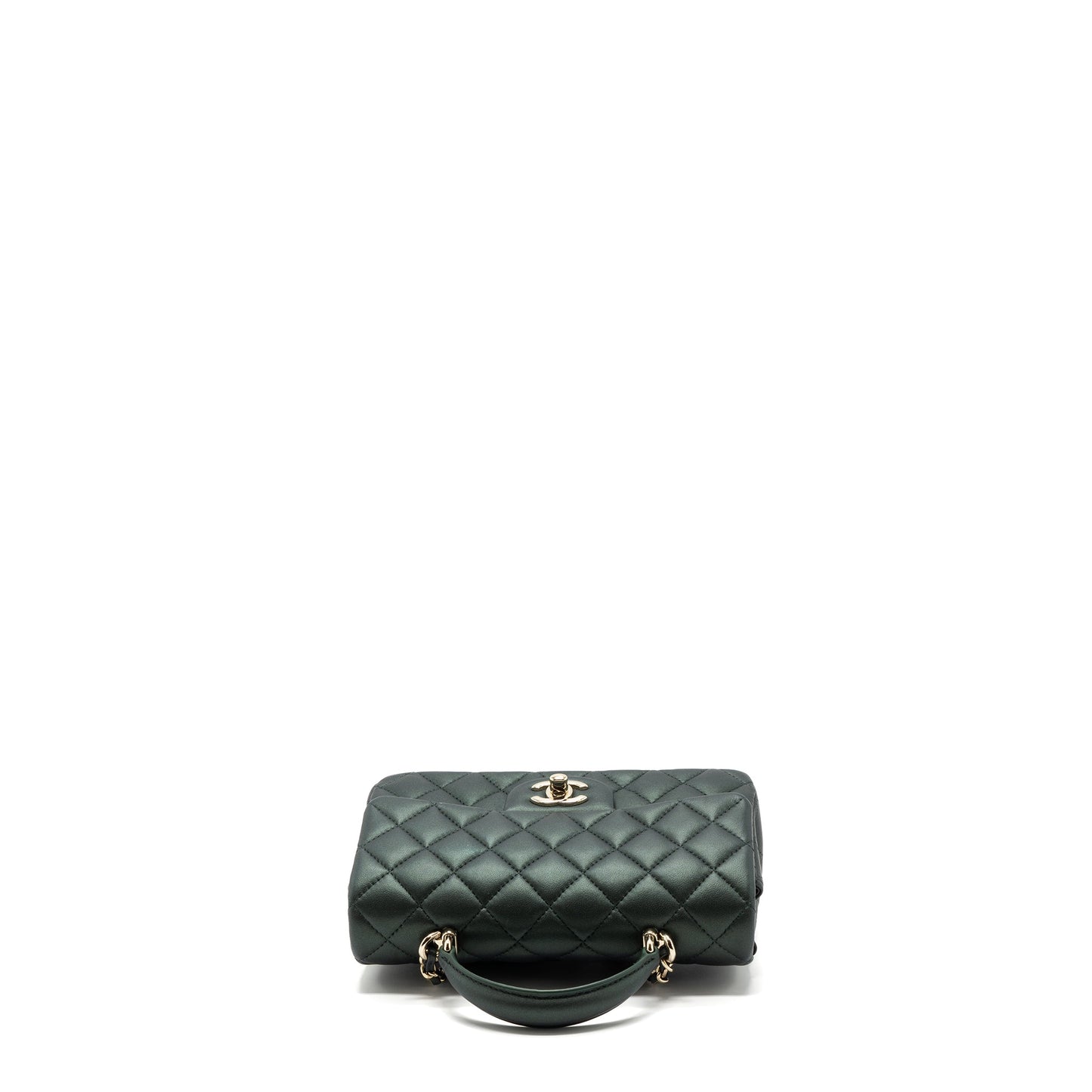 Chanel Top Handle Mini Rectangular Flap Bag Lambskin Dark Green LGHW (microchip)