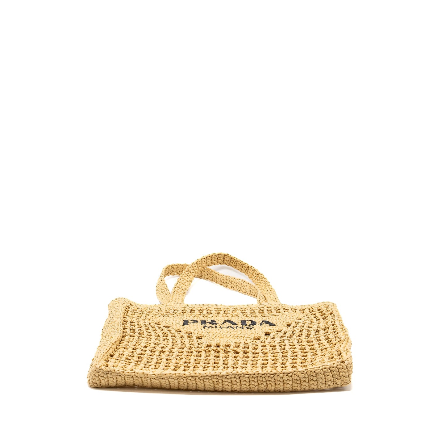 Prada Crochet Tote Purse Raffia Tan