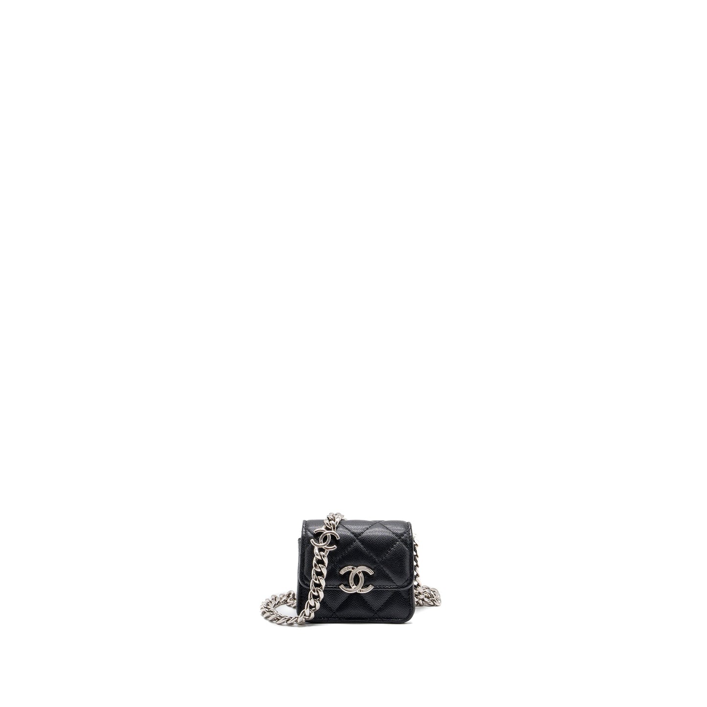 CHANEL MINI FLAP BAG WITH Coco Enamel CHAIN CAVIAR BLACK SHW
