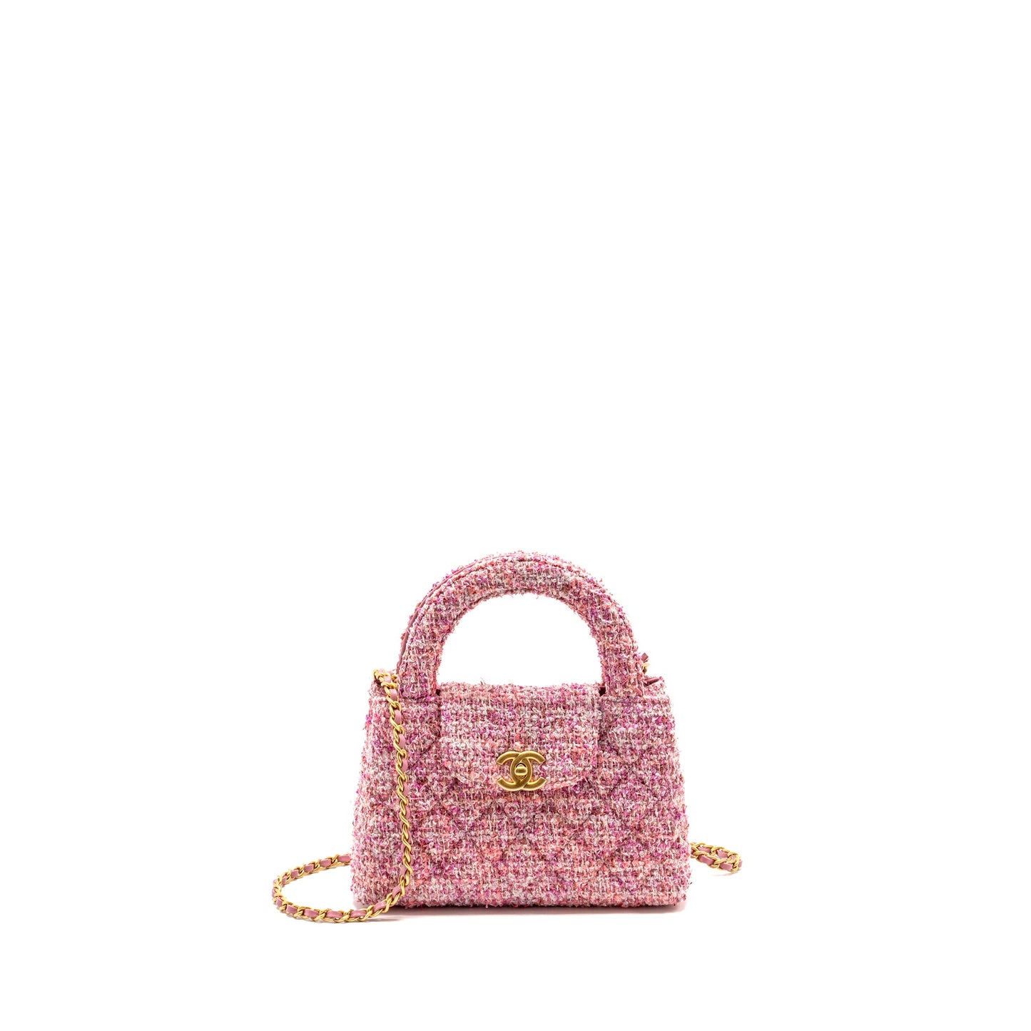 Chanel 24P Mini Kelly/Shopping Tote Tweed Pink/Multicolour GHW (microchip)