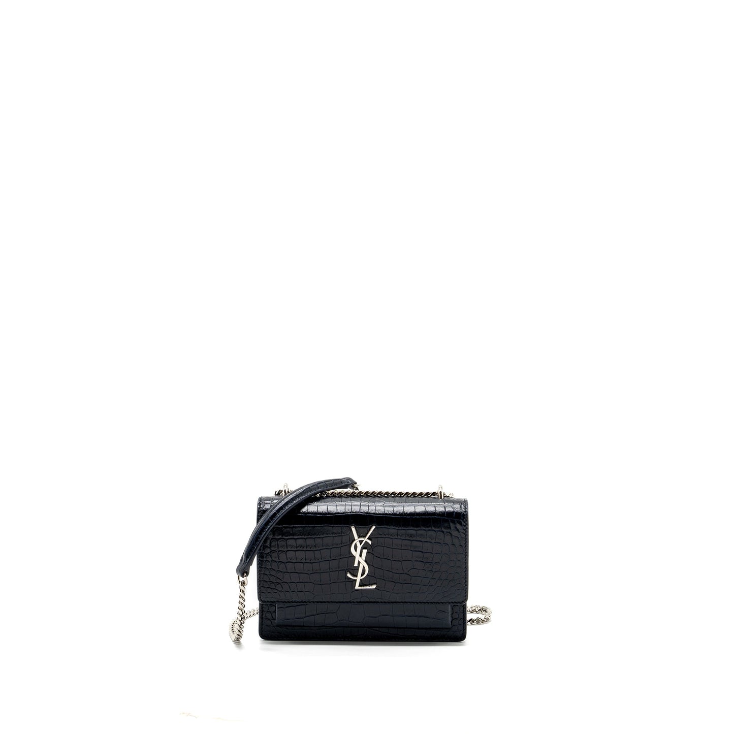 Saint Laurent/ Mini Sunset Purse Crocodile-Embossed Calfskin Navy