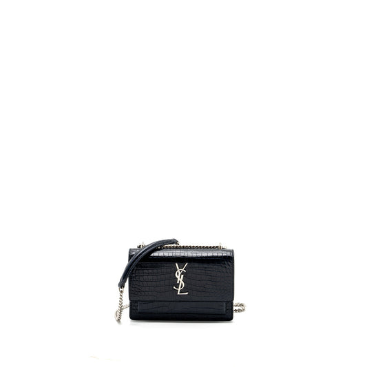 Saint Laurent/ Mini Sunset Purse Crocodile-Embossed Calfskin Navy