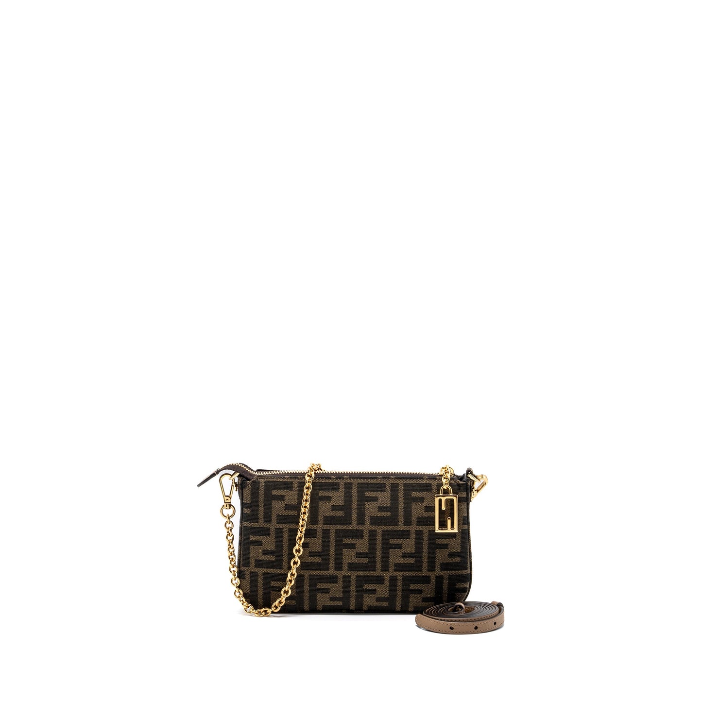 Fendi Baguette Pouch Brown Jacquard Fabric