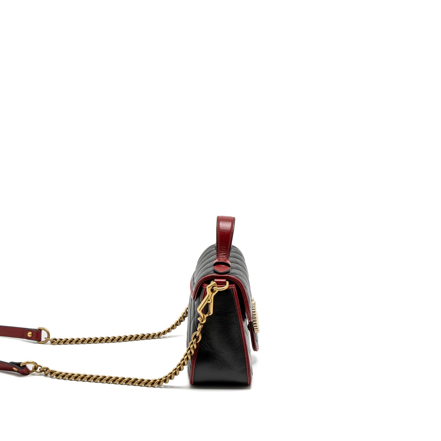 Gucci Marmont Mini Top Handle Purse Calfskin Black/Red