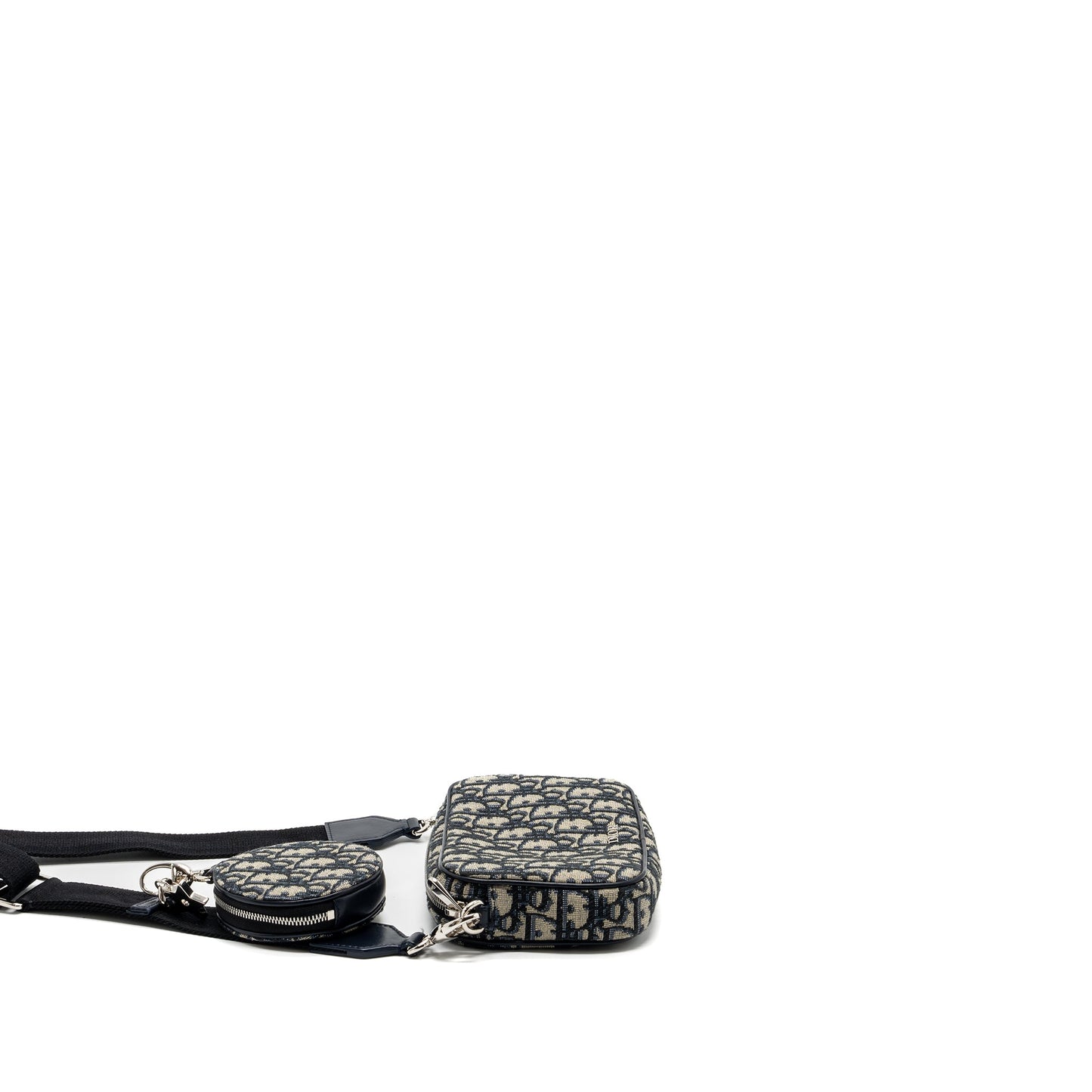 Dior 3 in 1 mini zipper pouch with strap blue jacquard