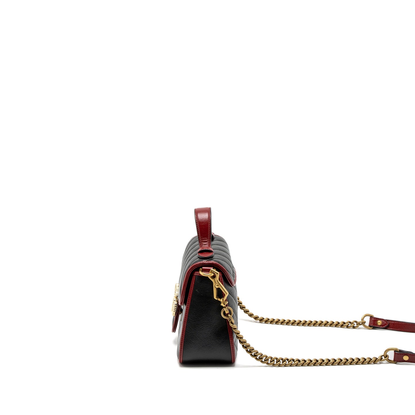 Gucci Marmont Mini Top Handle Purse Calfskin Black/Red