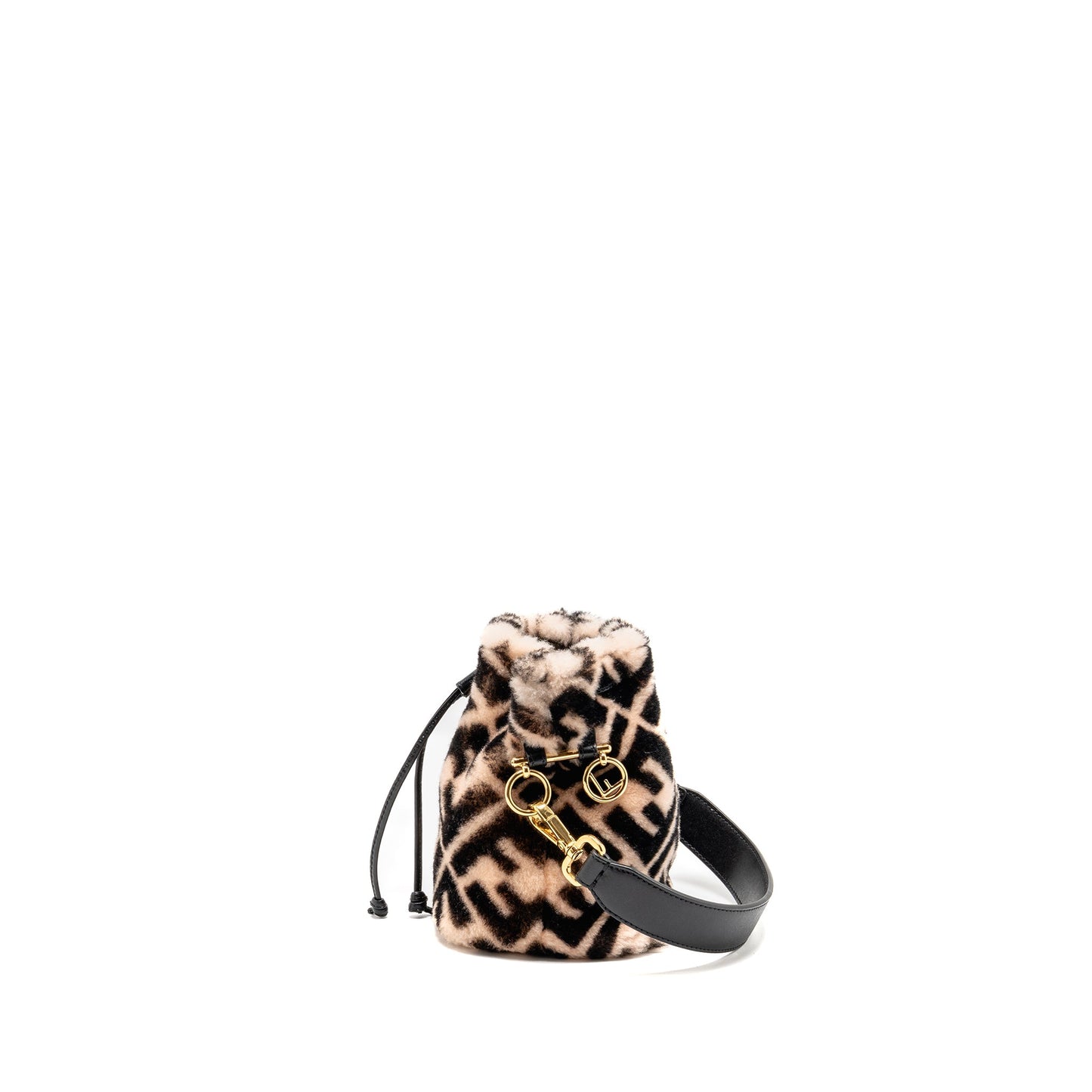 Fendi Mon Tresor Bucket Purse Shearling Zucca Pink/Black