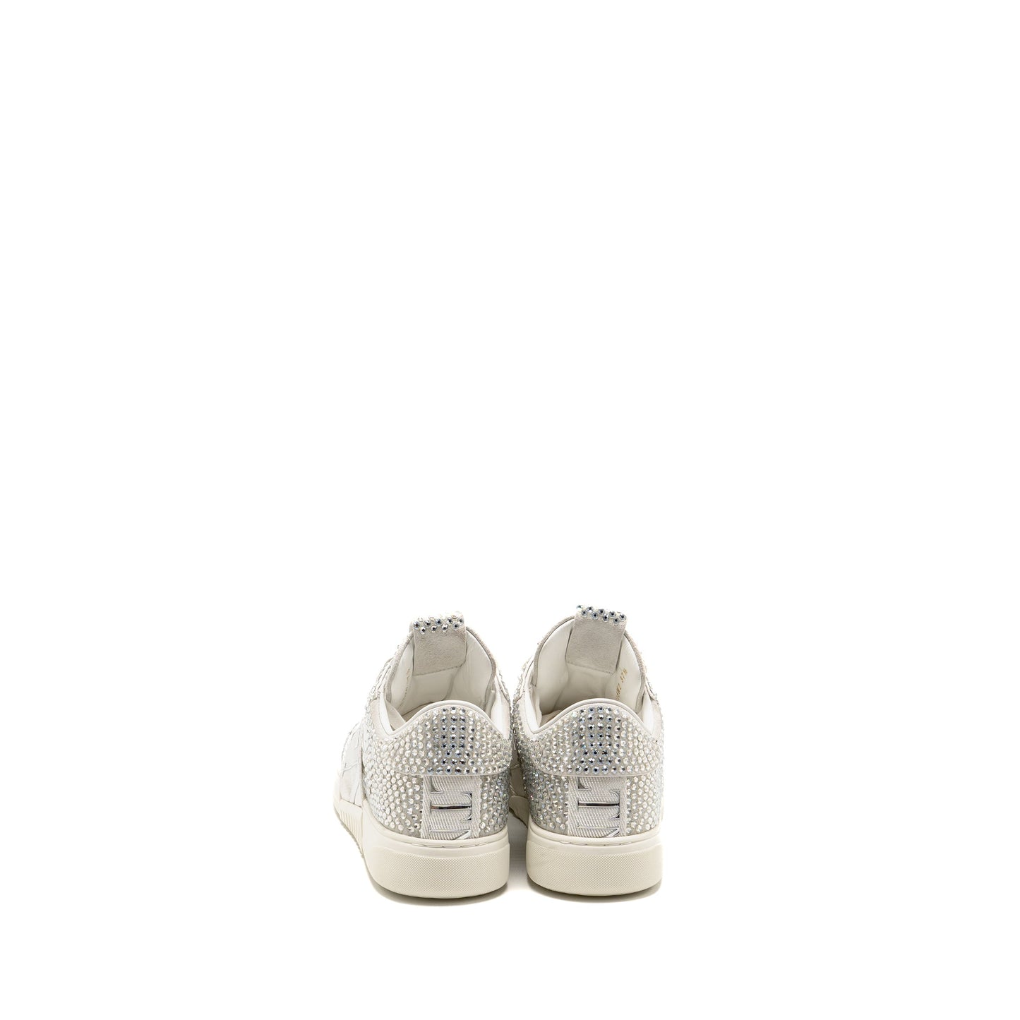 Valentino Size 37.5 Crystal-embellished Sneaker Calfskin White/Silver