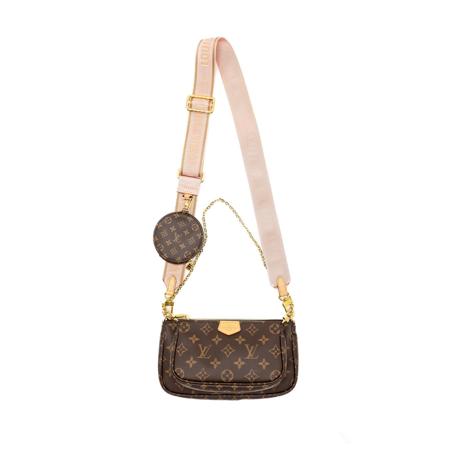 Louis Vuitton Multi Pochette Accessories Monogram Canvas Pink Strap