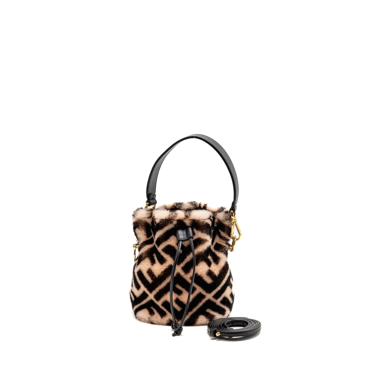 Fendi Mon Tresor Bucket Purse Shearling Zucca Pink/Black