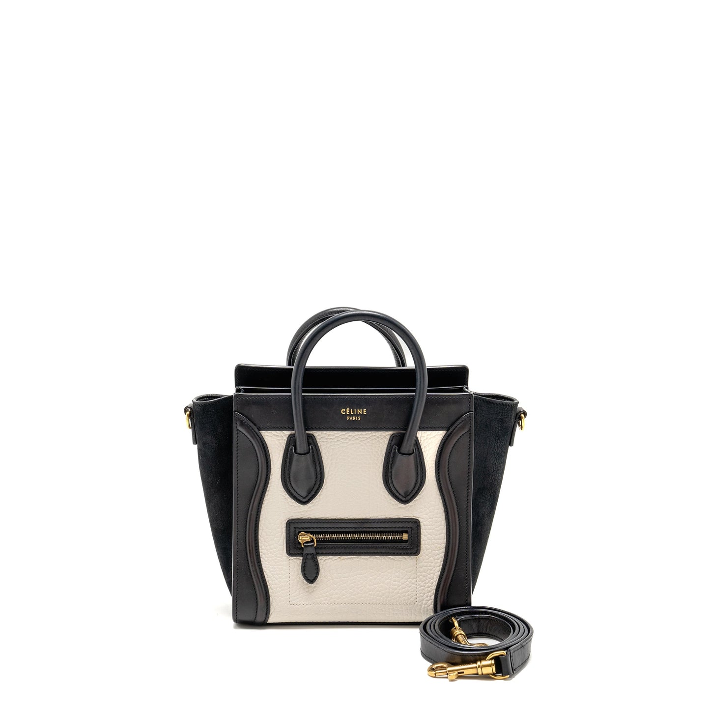 Celine Nano Luggage Purse calfskin black / white