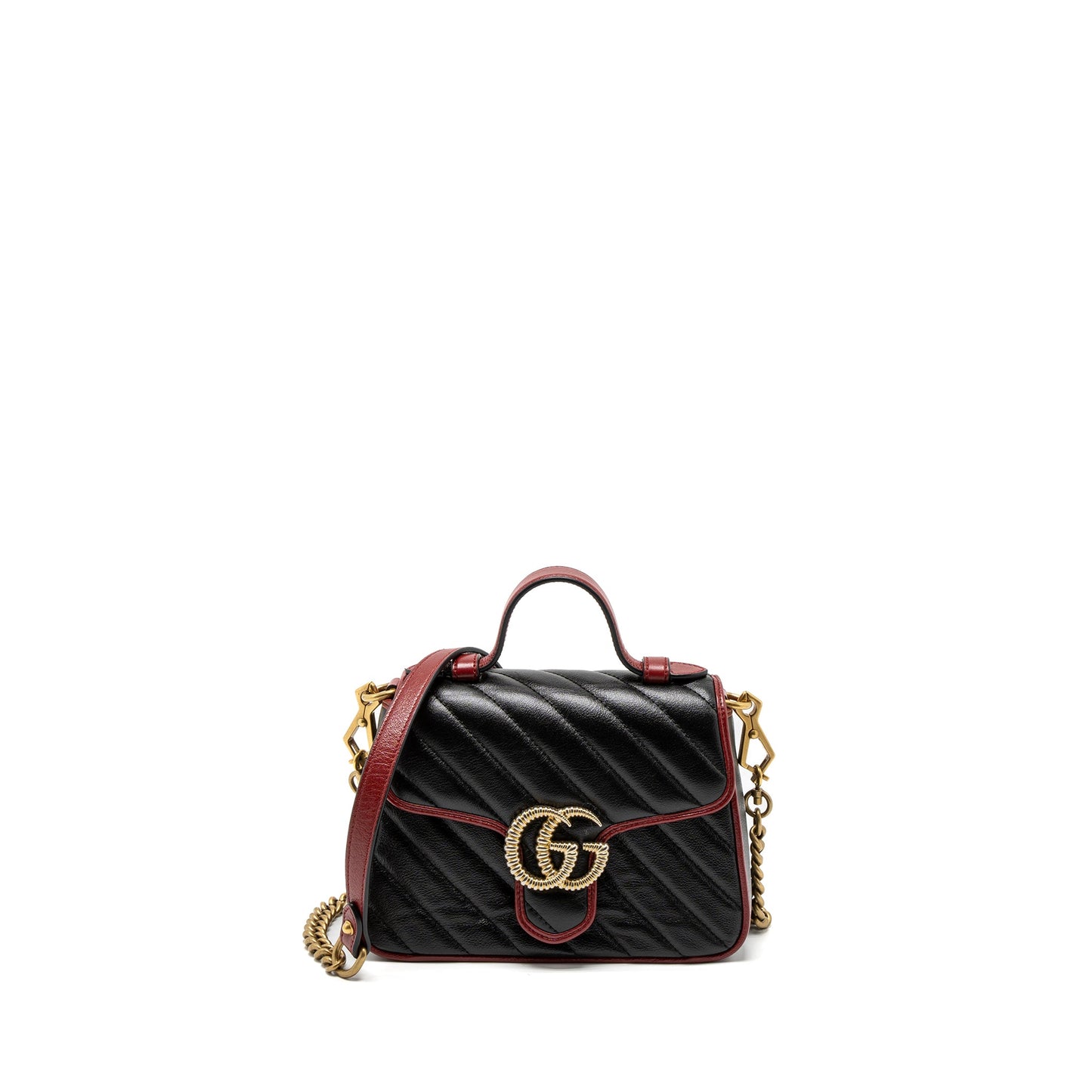 Gucci Marmont Mini Top Handle Purse Calfskin Black/Red