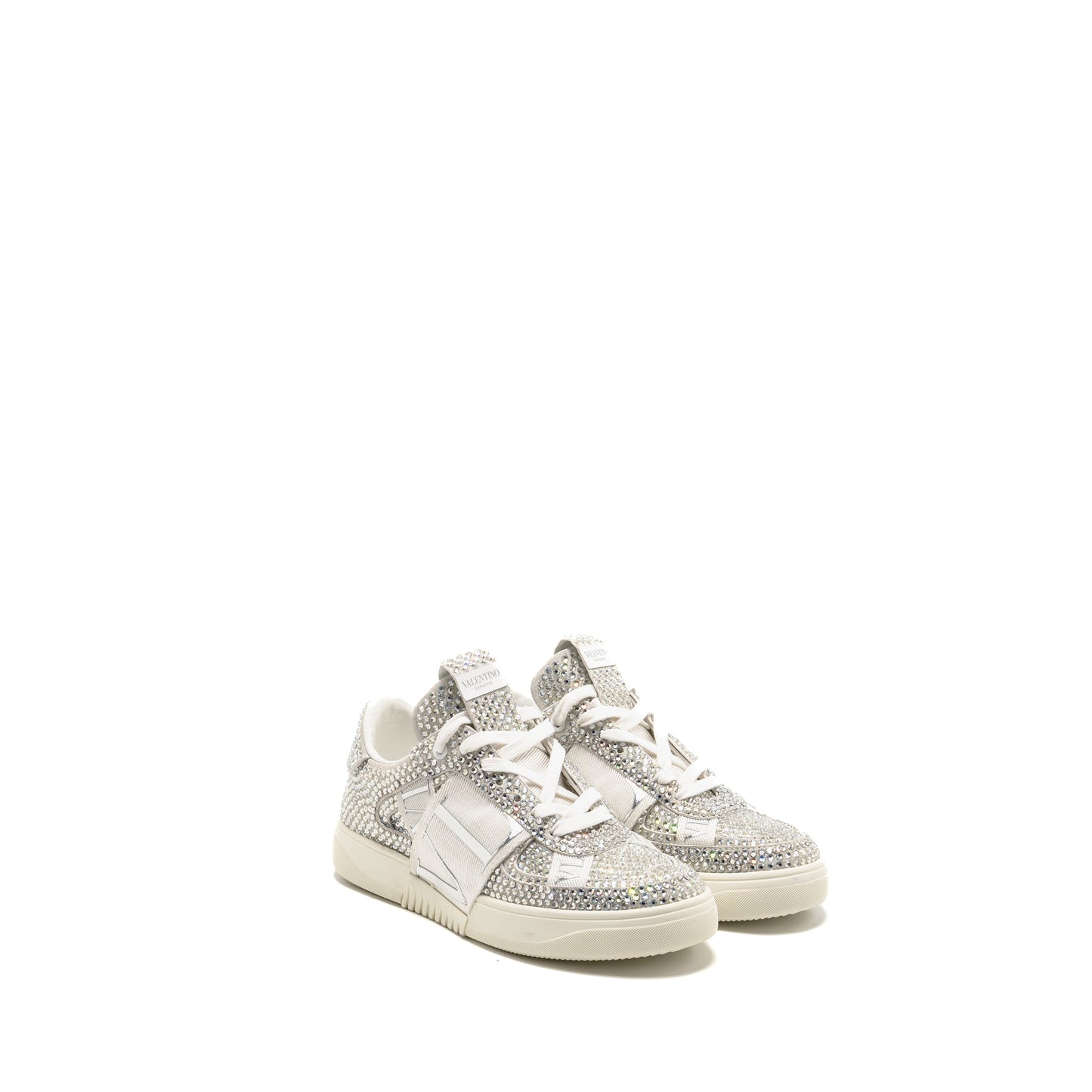 Valentino Size 37.5 Crystal-embellished Sneaker Calfskin White/Silver