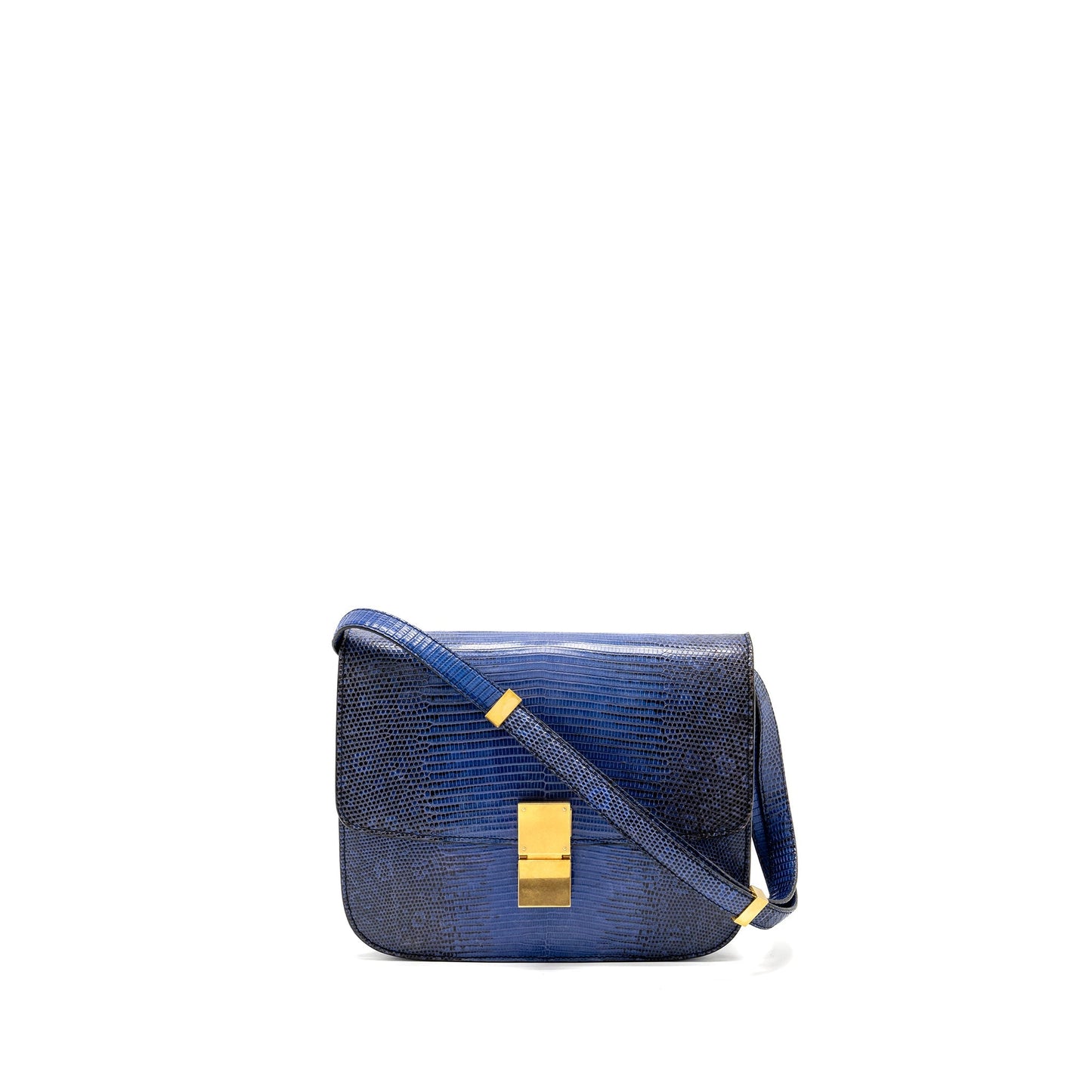 Luxury CELINE Medium Classic Box Bag Lizard Blue GHW