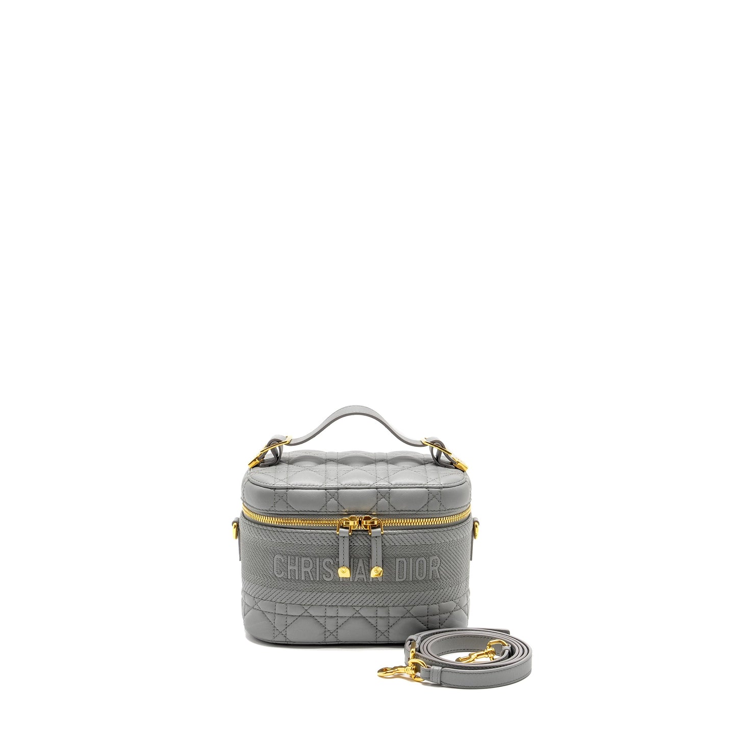 Dior Small Diortravel Vanity Case Cannage Lambskin Grey
