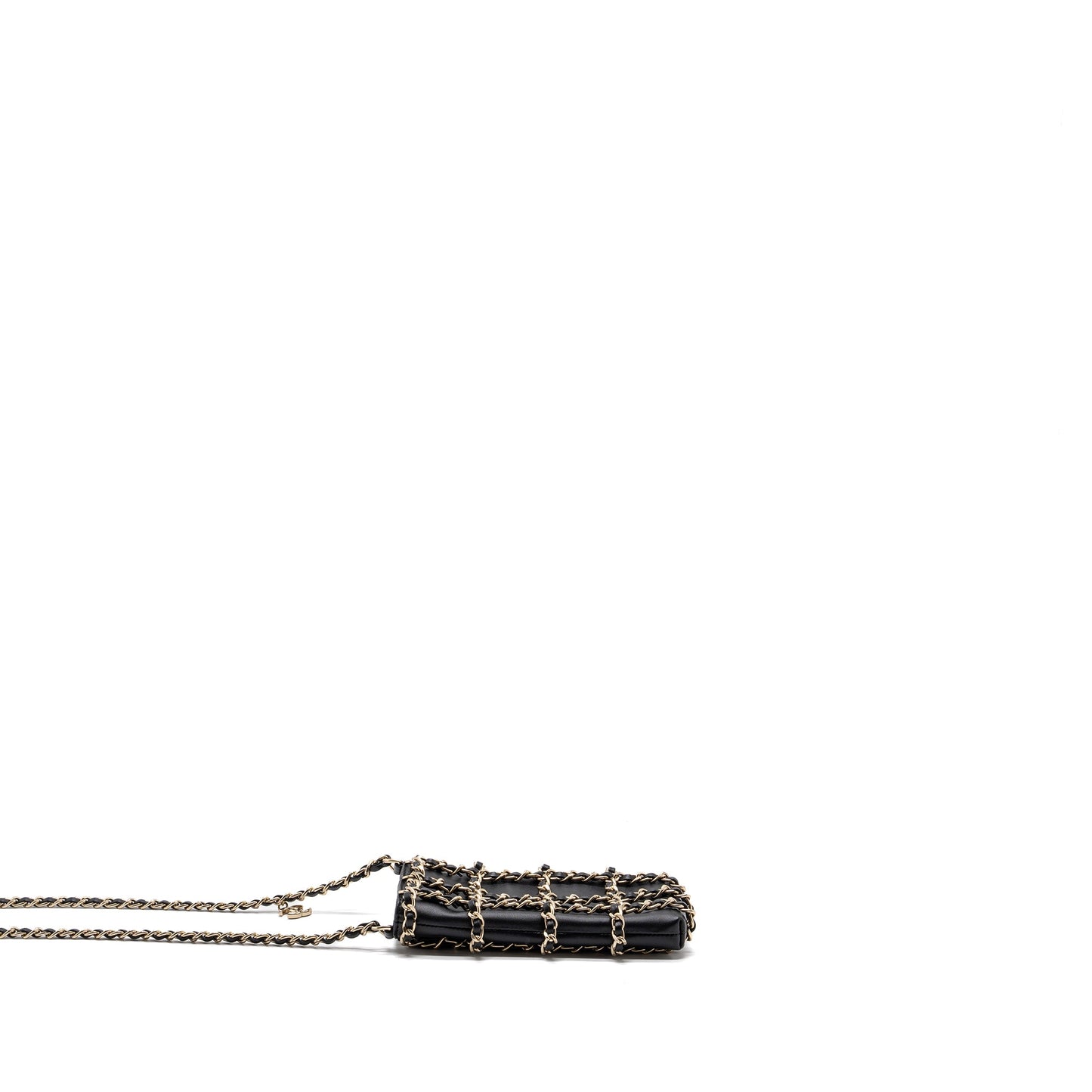 Chanel Gold Clutch O Chain Phone Holder Lambskin Black LGHW