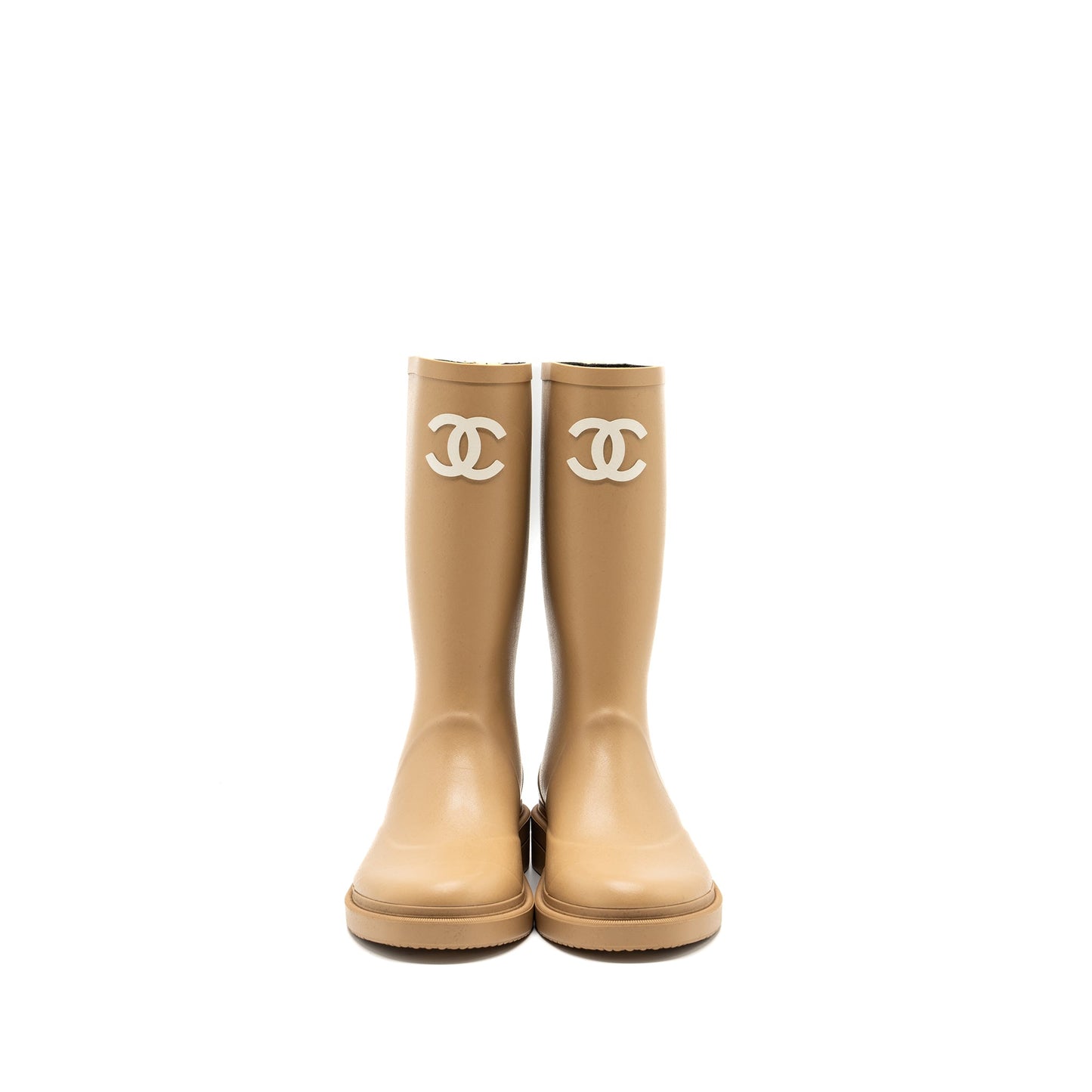 Chanel Size 39 Wellington Rain Boots Rubber Beige