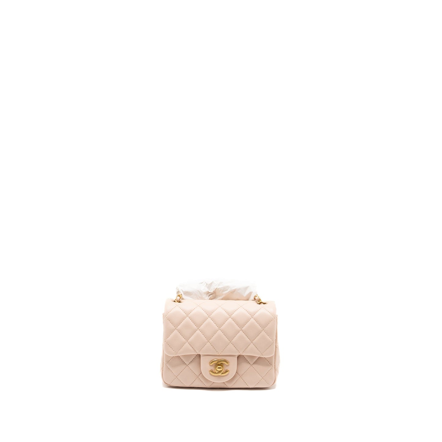 Chanel 22C pearl crush mini square flap bag lambskin pink Ghw (microchip)
