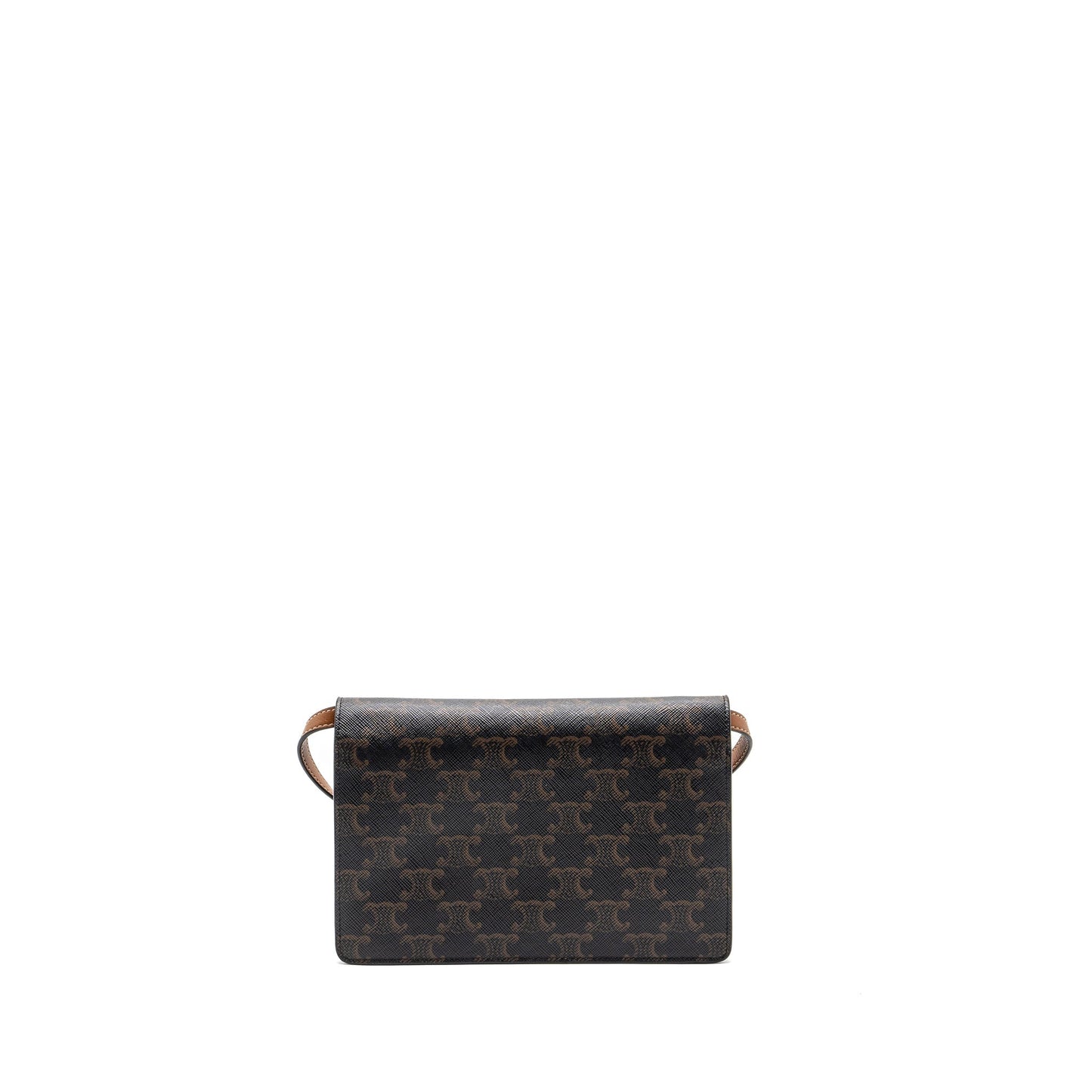 Luxury CELINE Wallet on Strap Triomphe Canvas/Smooth Lambskin TAN