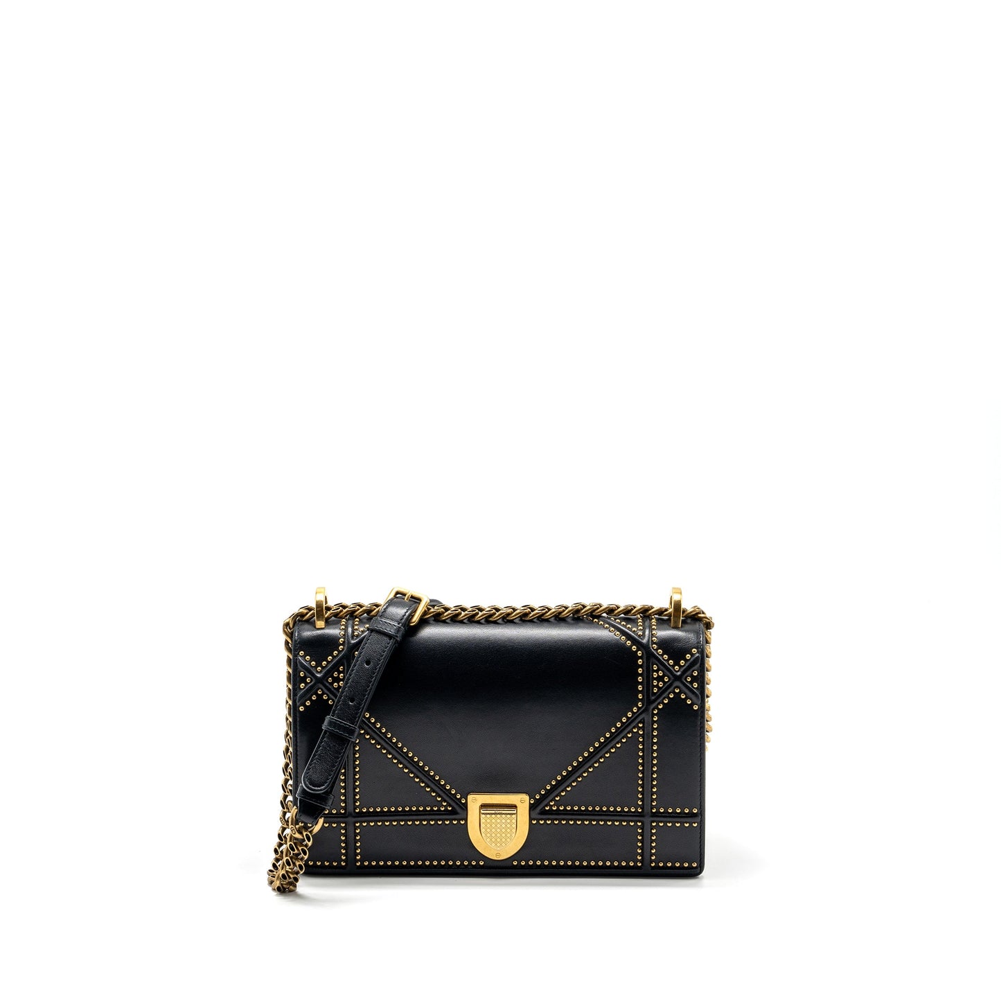 Medium Studded Diorama Lambskin Black