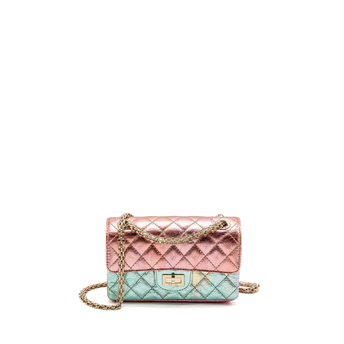 Chanel 20A mini 2.55 reissue flap bag goatskin leather rainbow multicolor ombrÃ© LGHW
