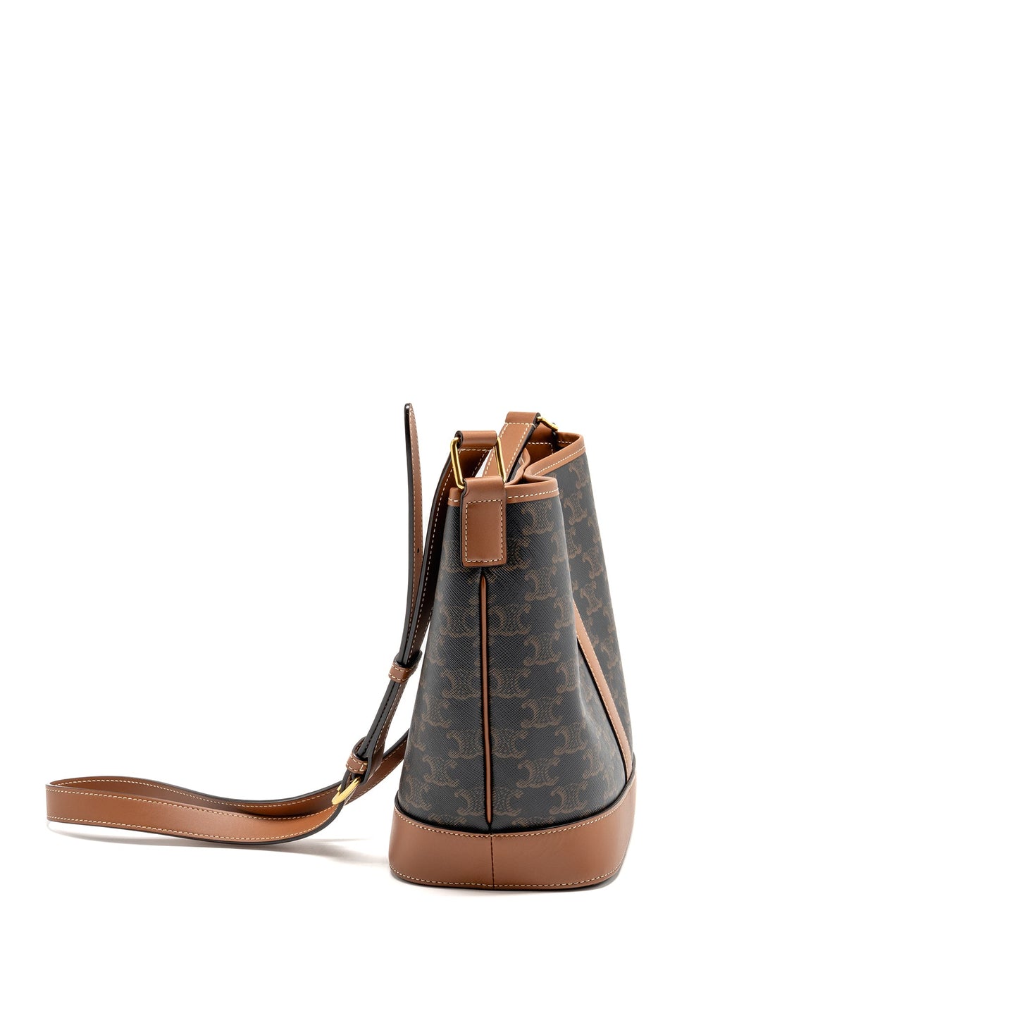 Celine small bucket Purse triomphe canvas / calfskin tan