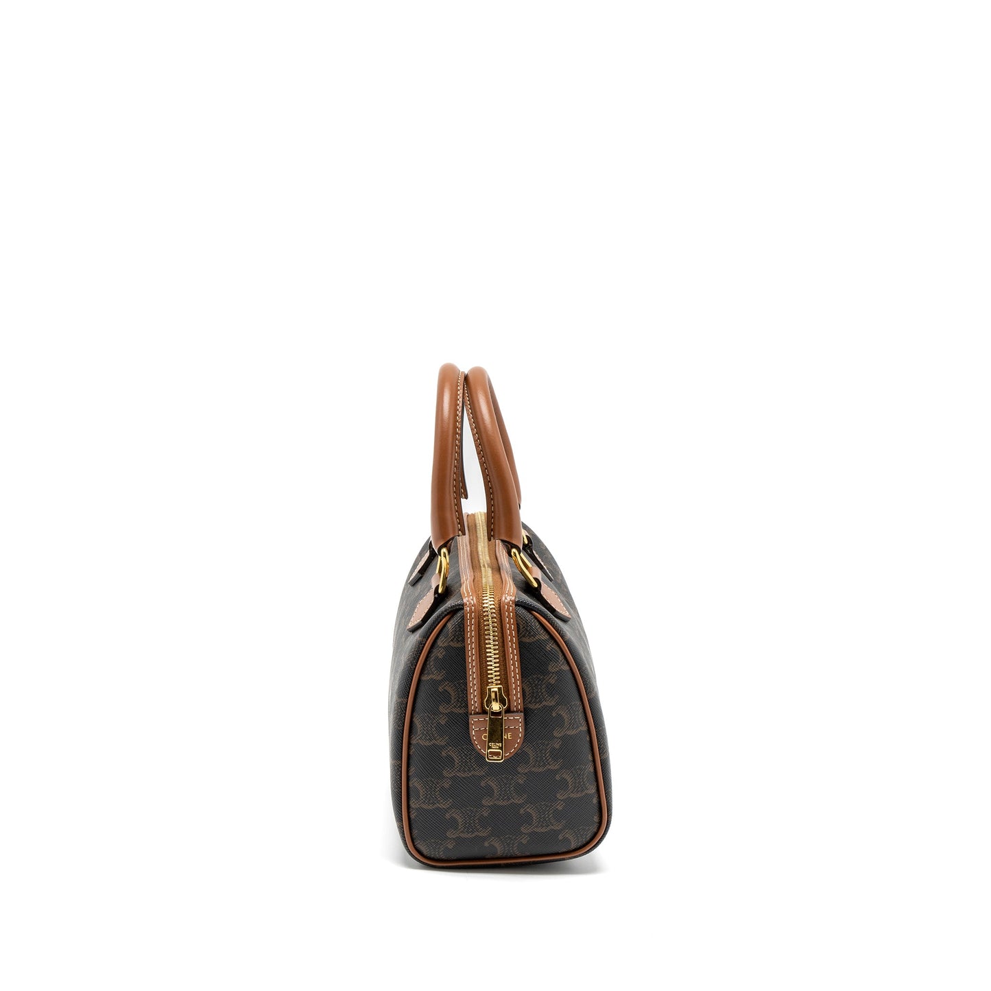 Celine Small Boston Purse Triomphe Canvas/Calfskin Tan