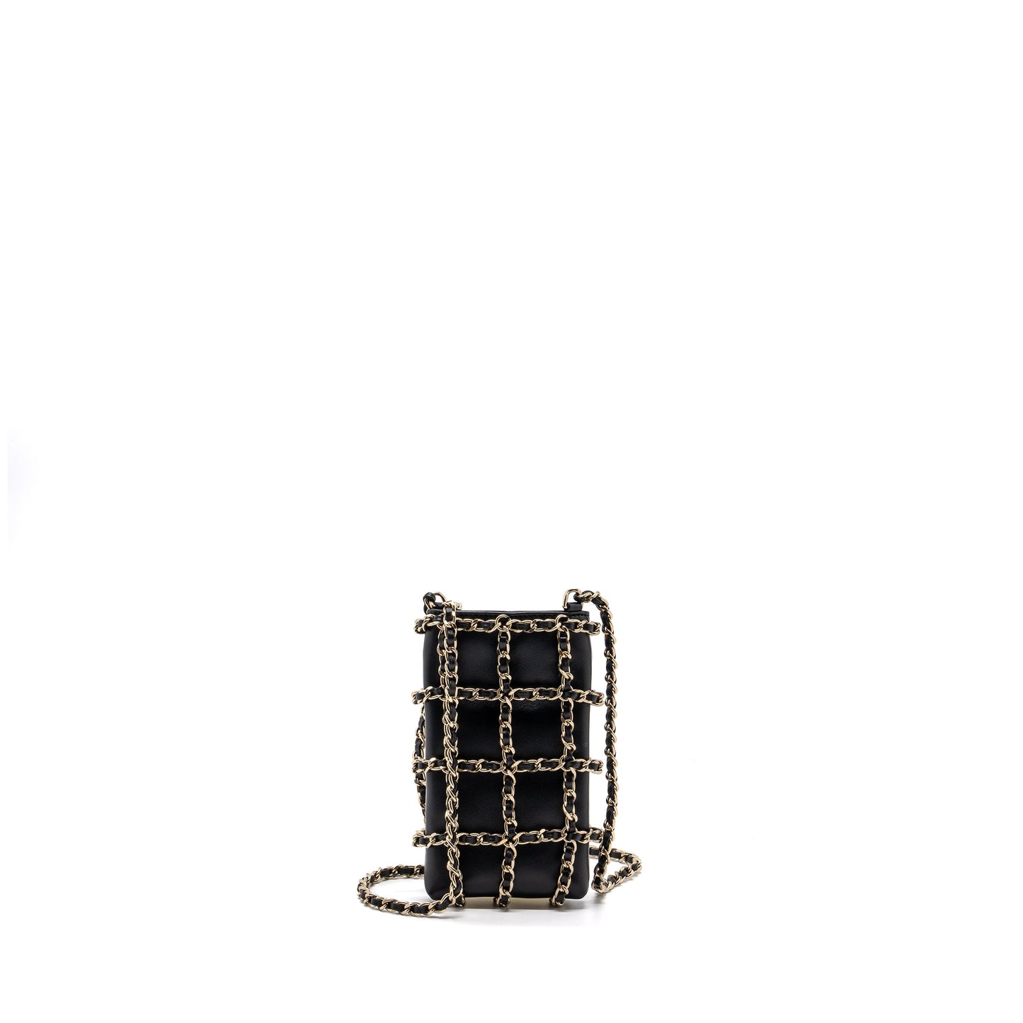 Chanel Gold Clutch O Chain Phone Holder Lambskin Black LGHW