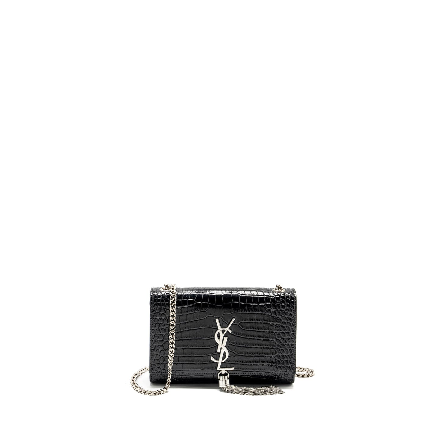 Saint Laurent / Kate Small Chain Wallet With Tassel in Crocodile-Embossed Black