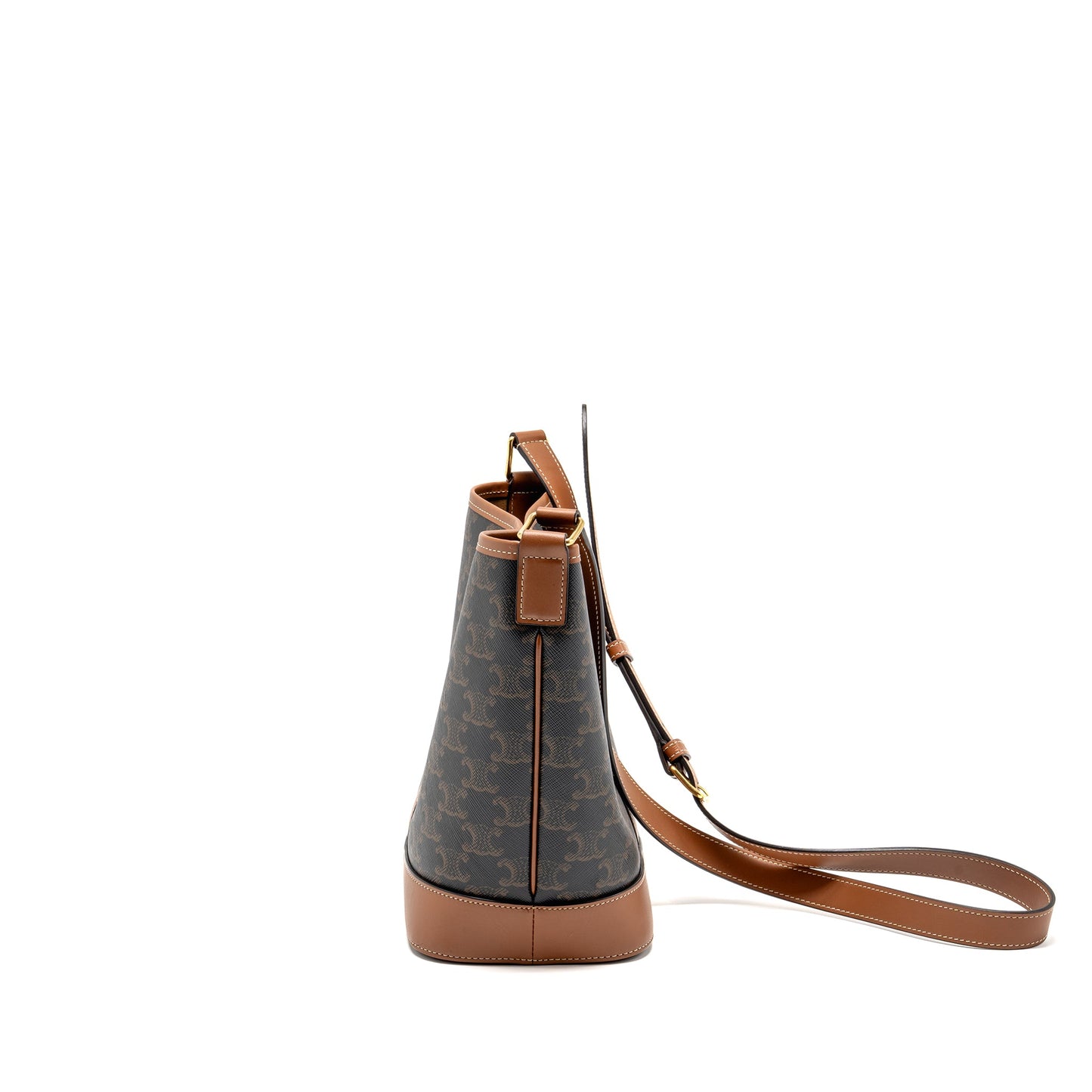 Celine small bucket Purse triomphe canvas / calfskin tan