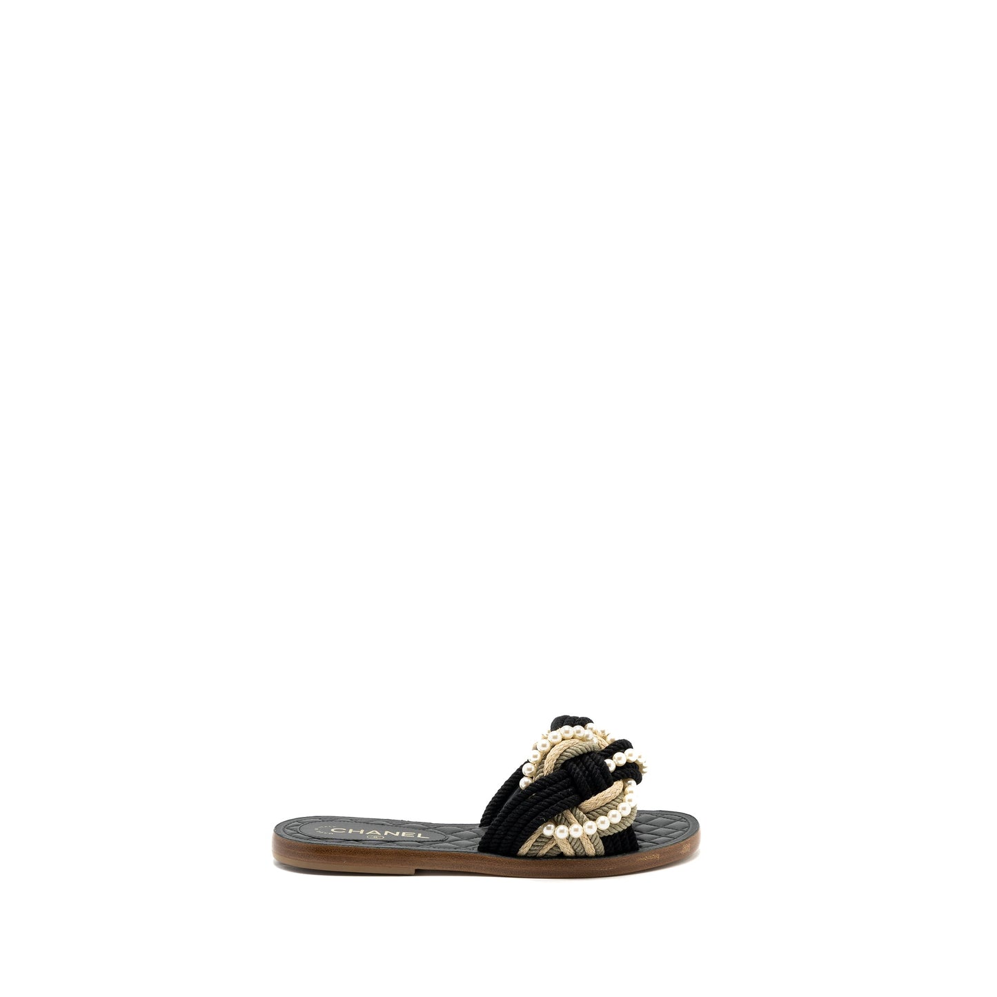 Chanel Size 37 Mules Cord/Lambskin Black