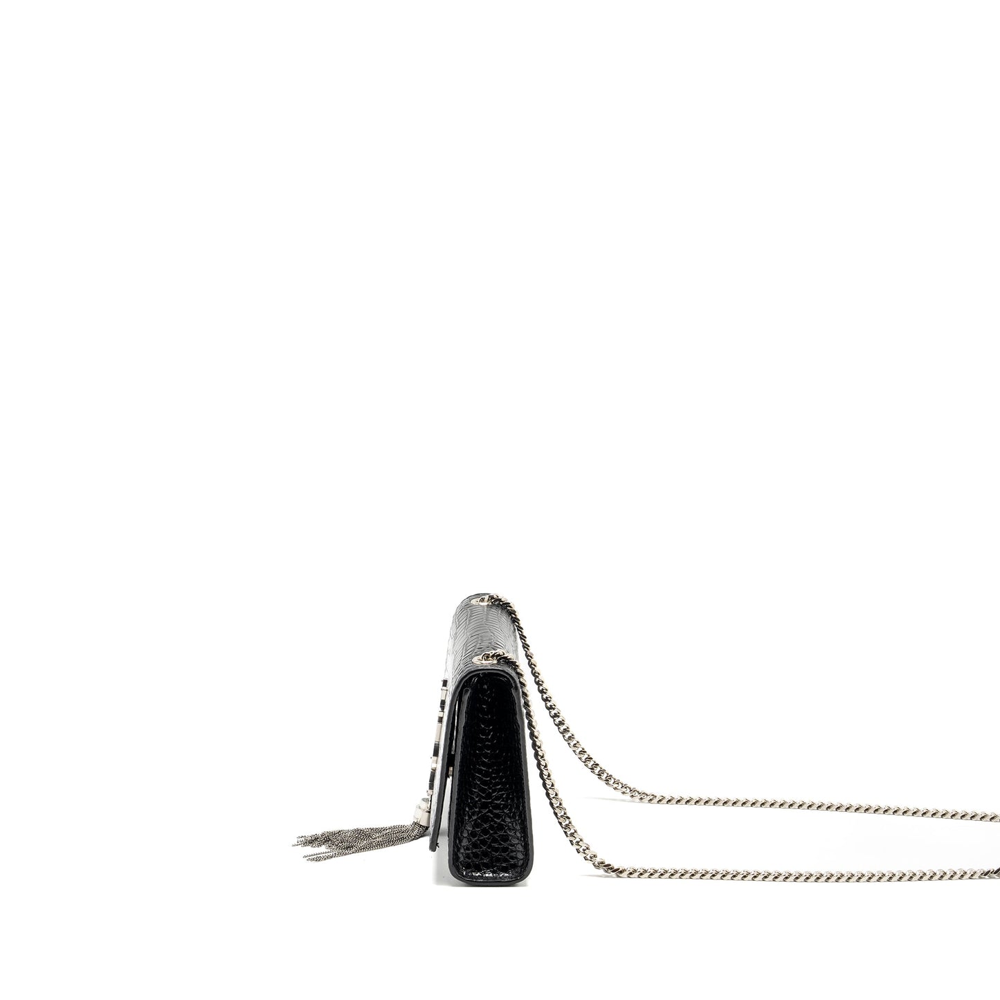 Saint Laurent / Kate Small Chain Wallet With Tassel in Crocodile-Embossed Black
