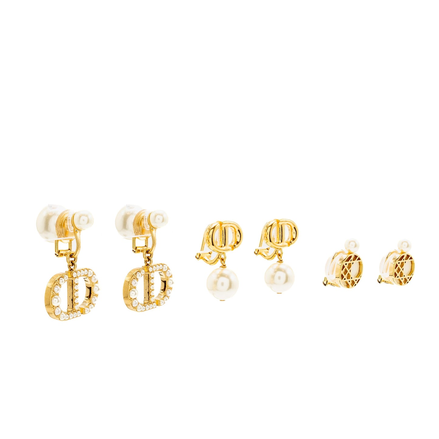 Dior Pearl/ dropped ear clips gold tone (sell in a set)
