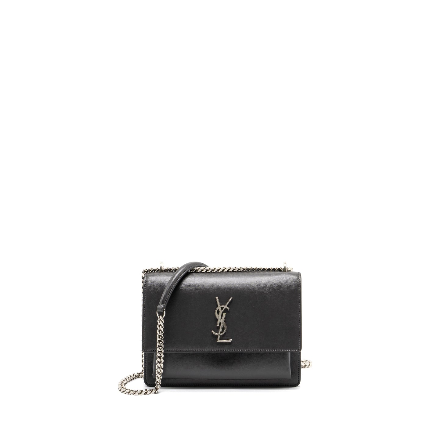 Saint Laurent Medium Sunset Chain Purse Calfskin Dark Grey Ruthenium Hardware