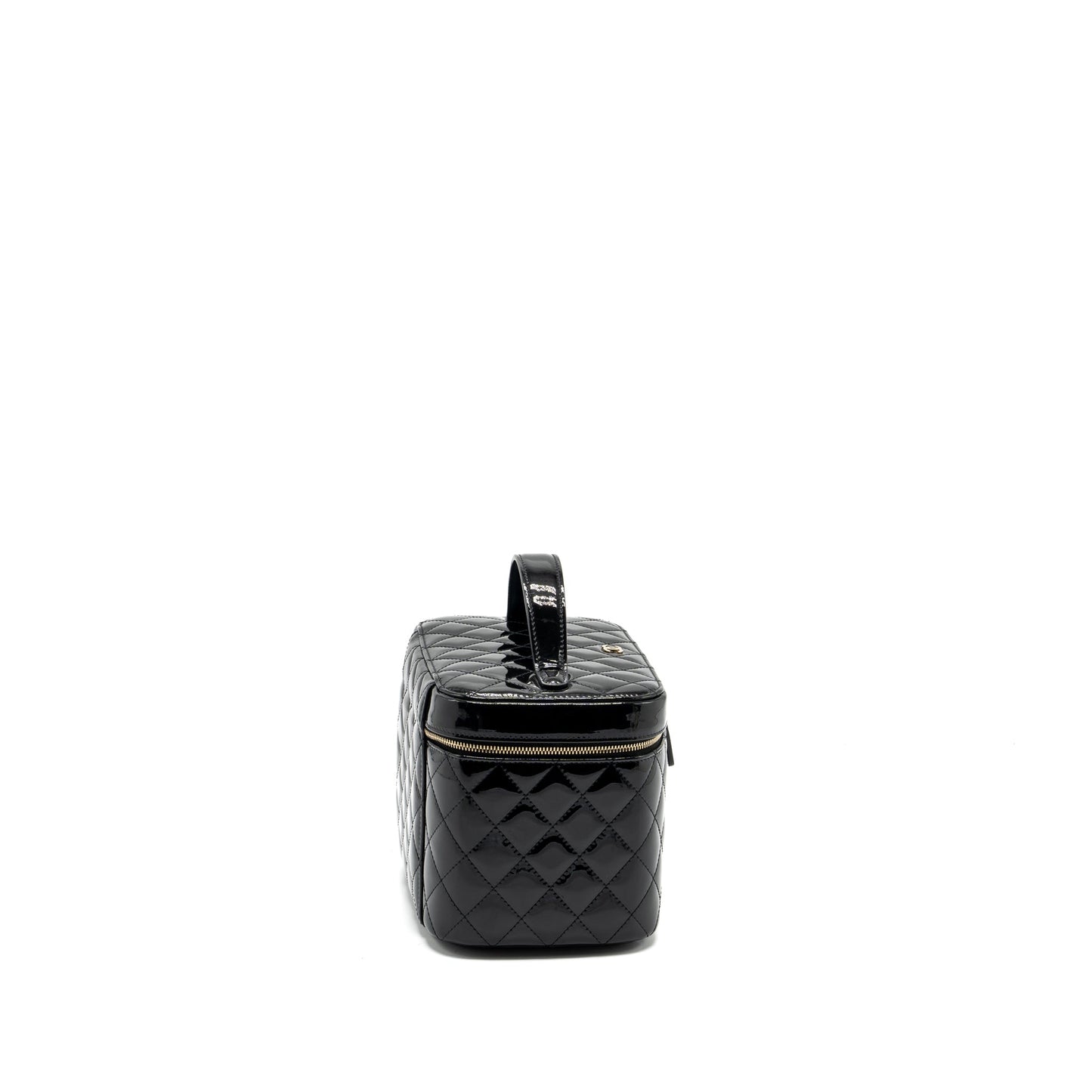Chanel top handle vanity case patent black LGHW