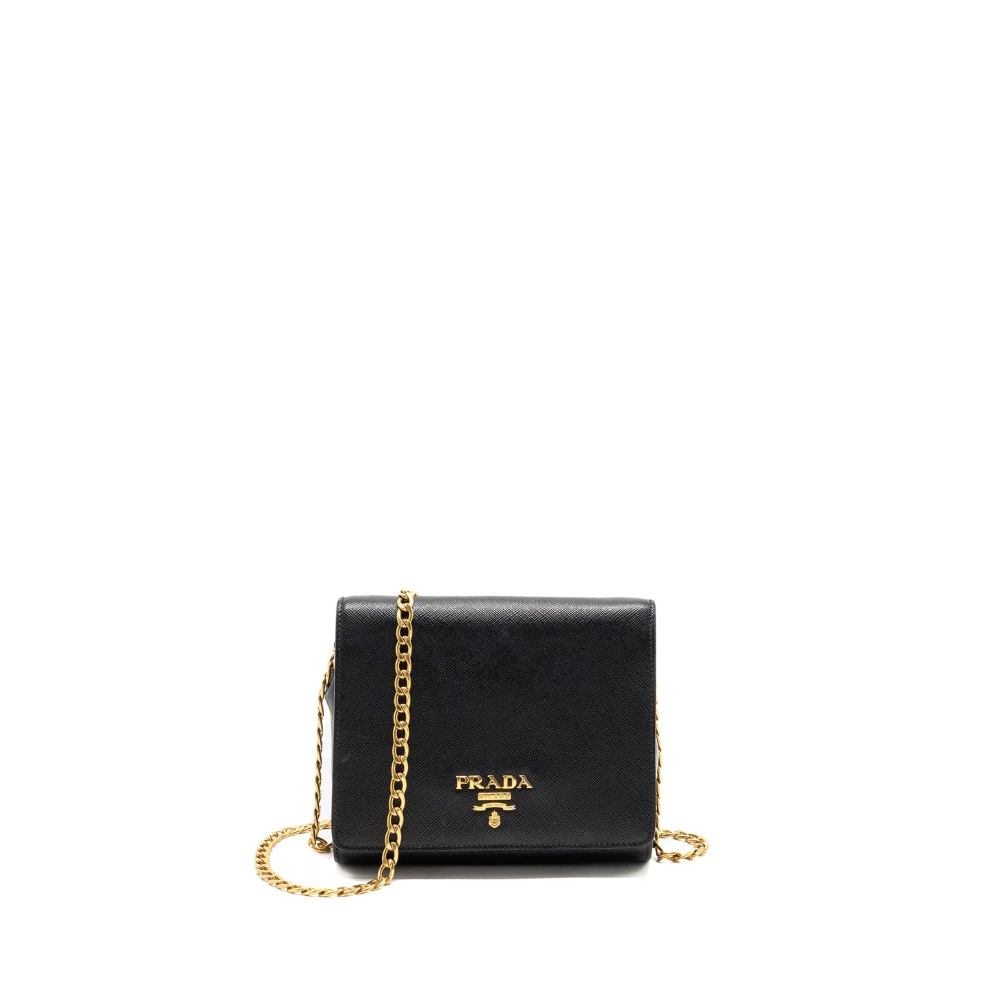 Prada Saffiano Chain Purse Calfskin Black