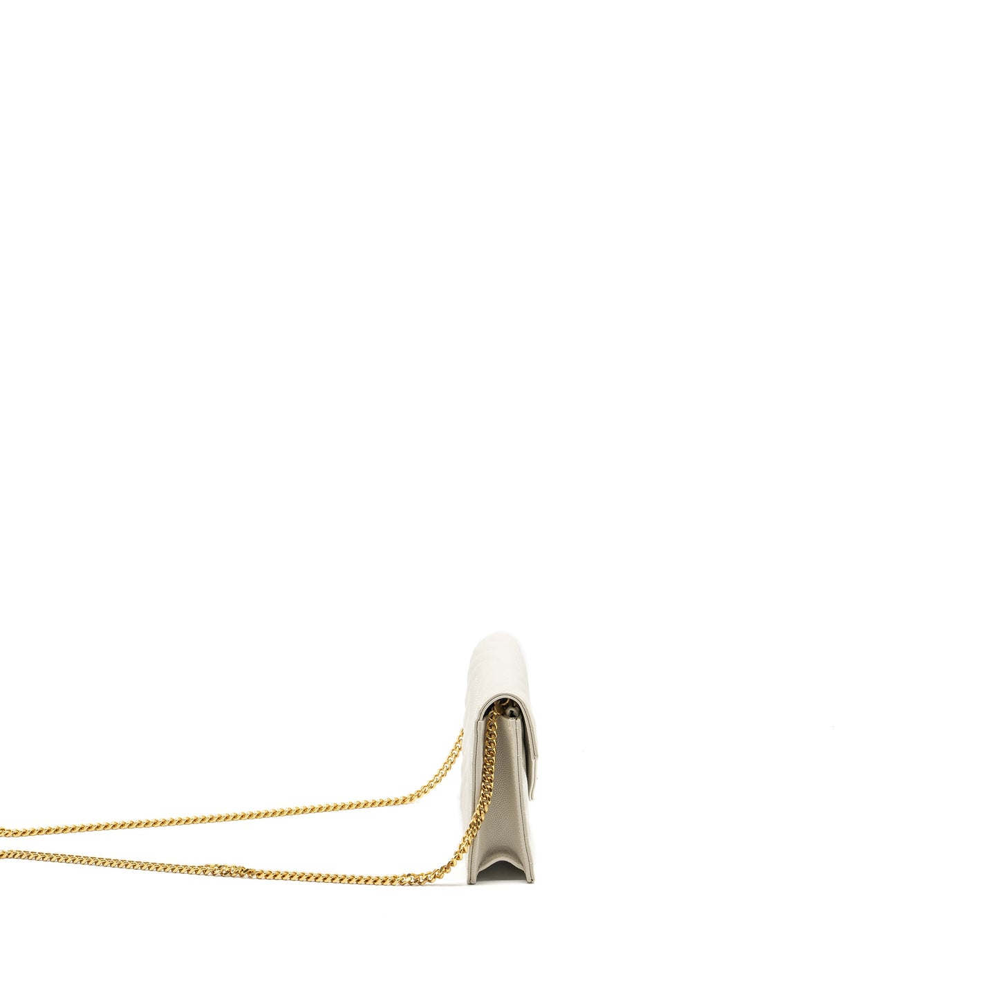 Saint Laurent envelope chain wallet grained calfskin cream soft
