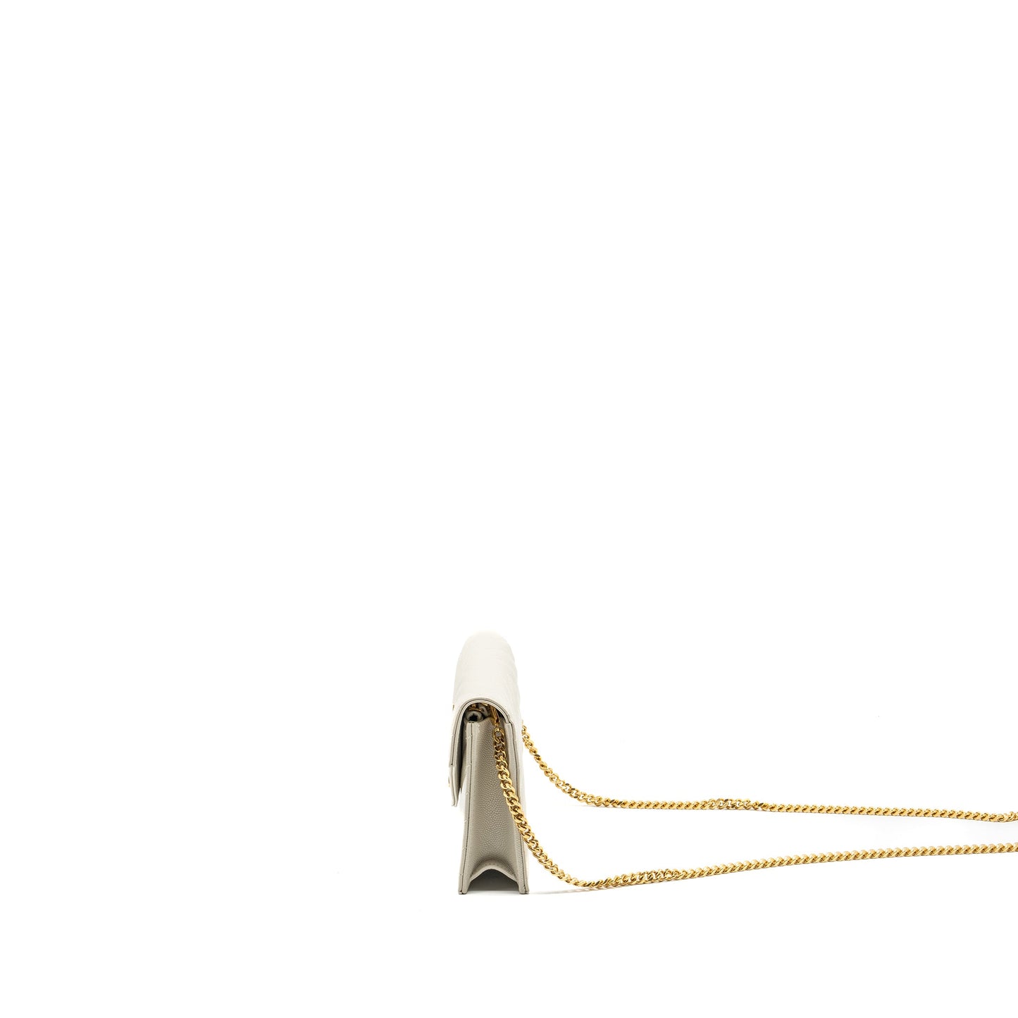 Saint Laurent envelope chain wallet grained calfskin cream soft