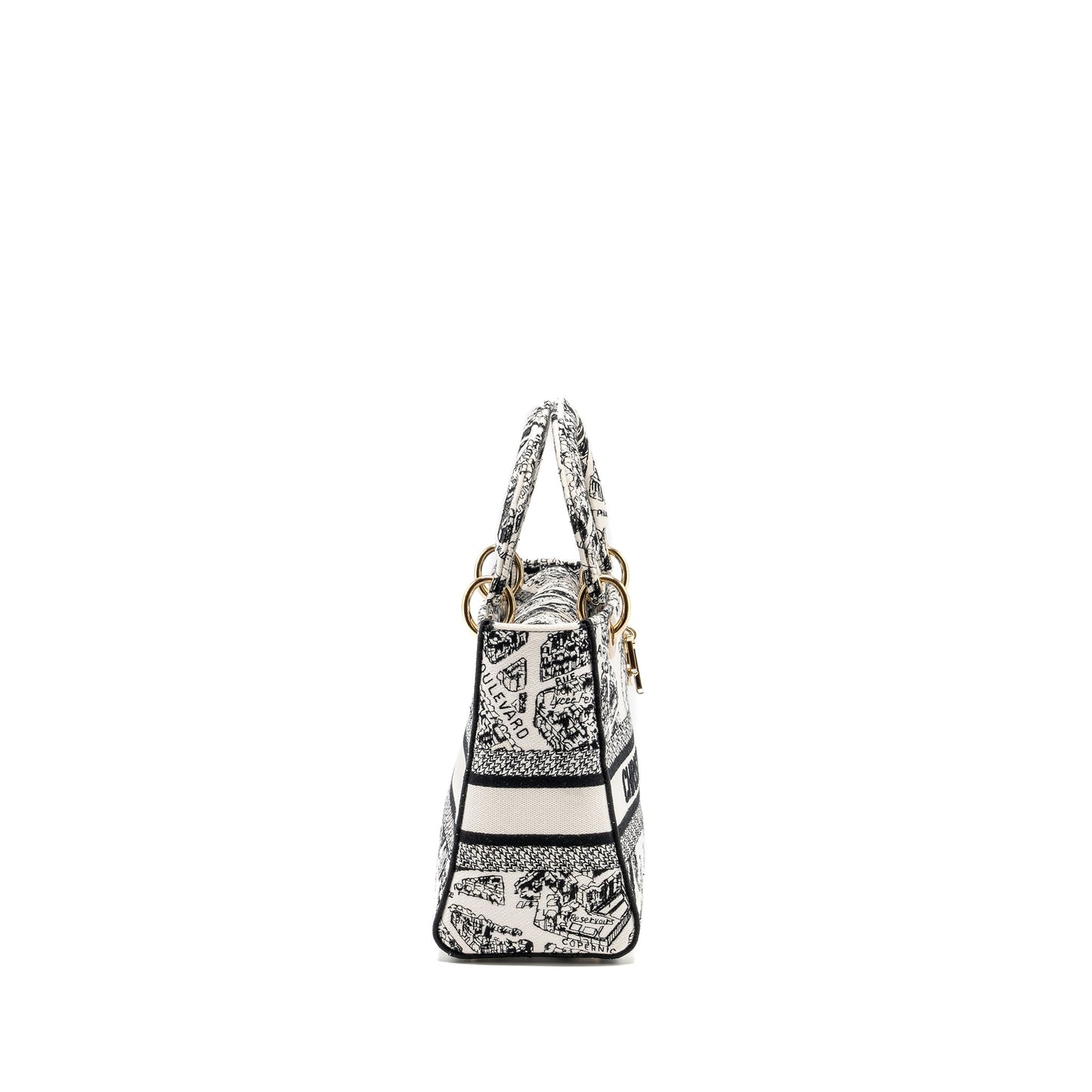 Dior Medium Lady D-lite Purse Plan De Paris Embroidery Canvas Black/White