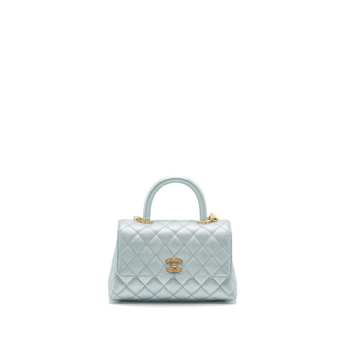 Chanel Small Coco Handle Caviar Metallic Light Blue Brushed GHW (Microchip)